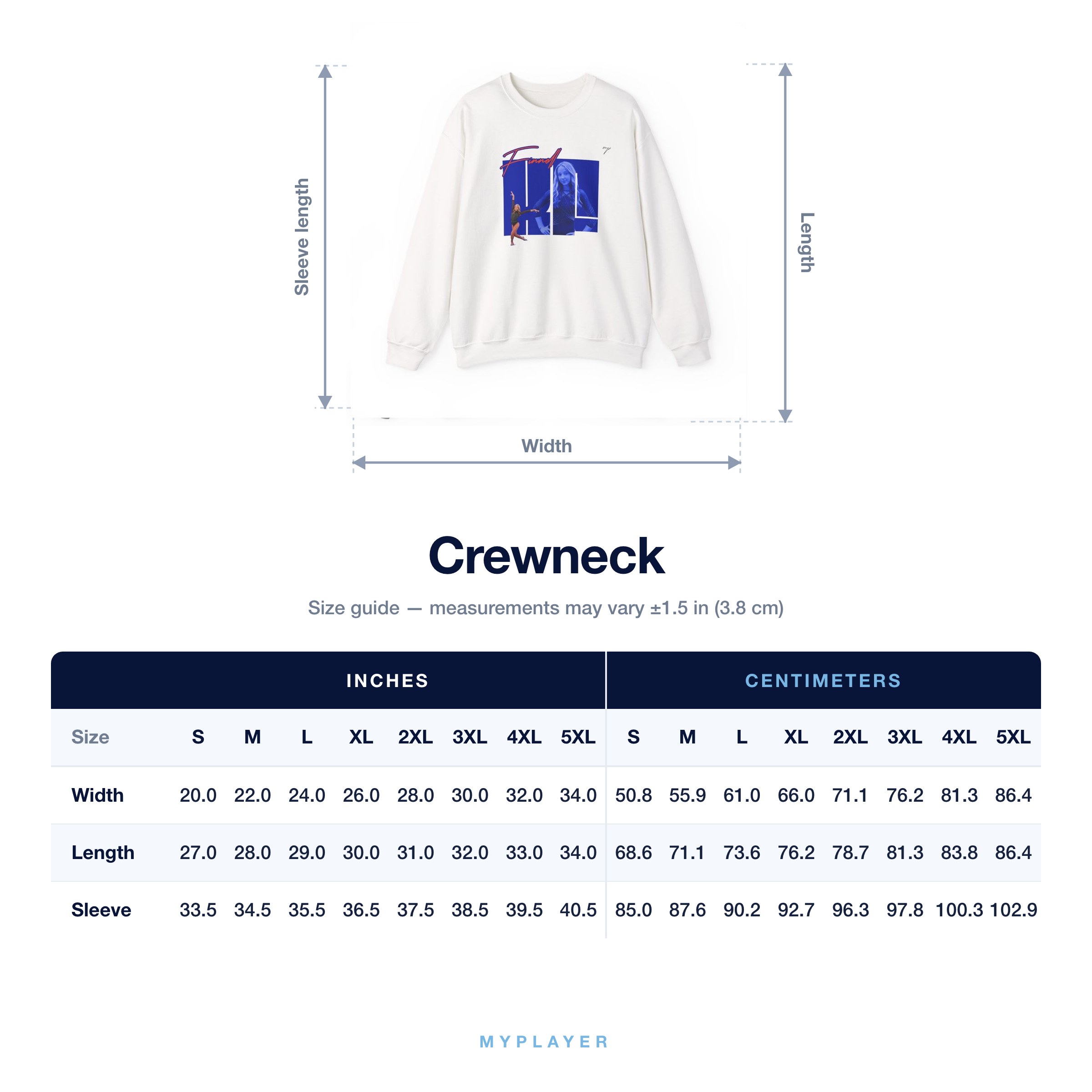 Crewneck size chart