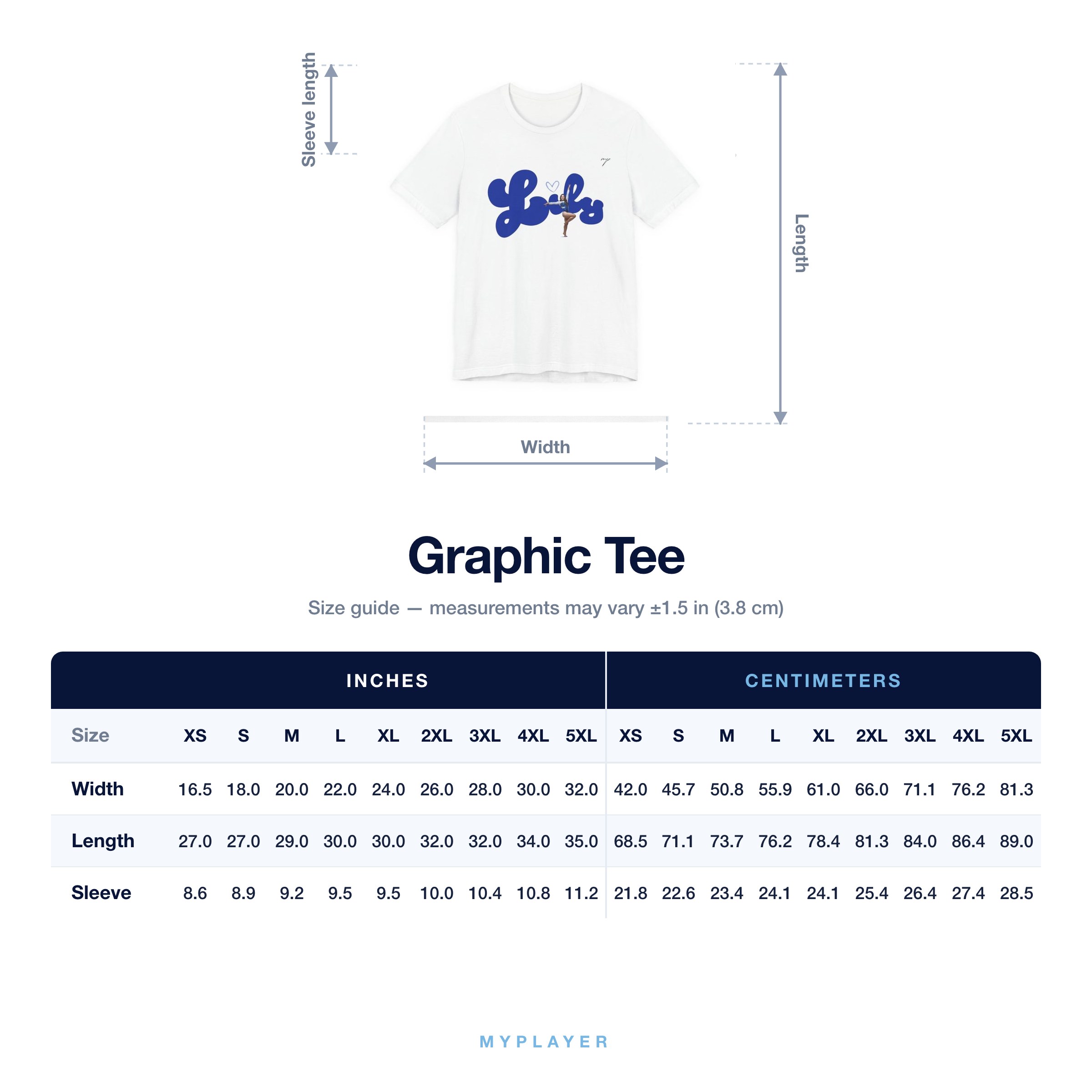 Graphic Tee size chart
