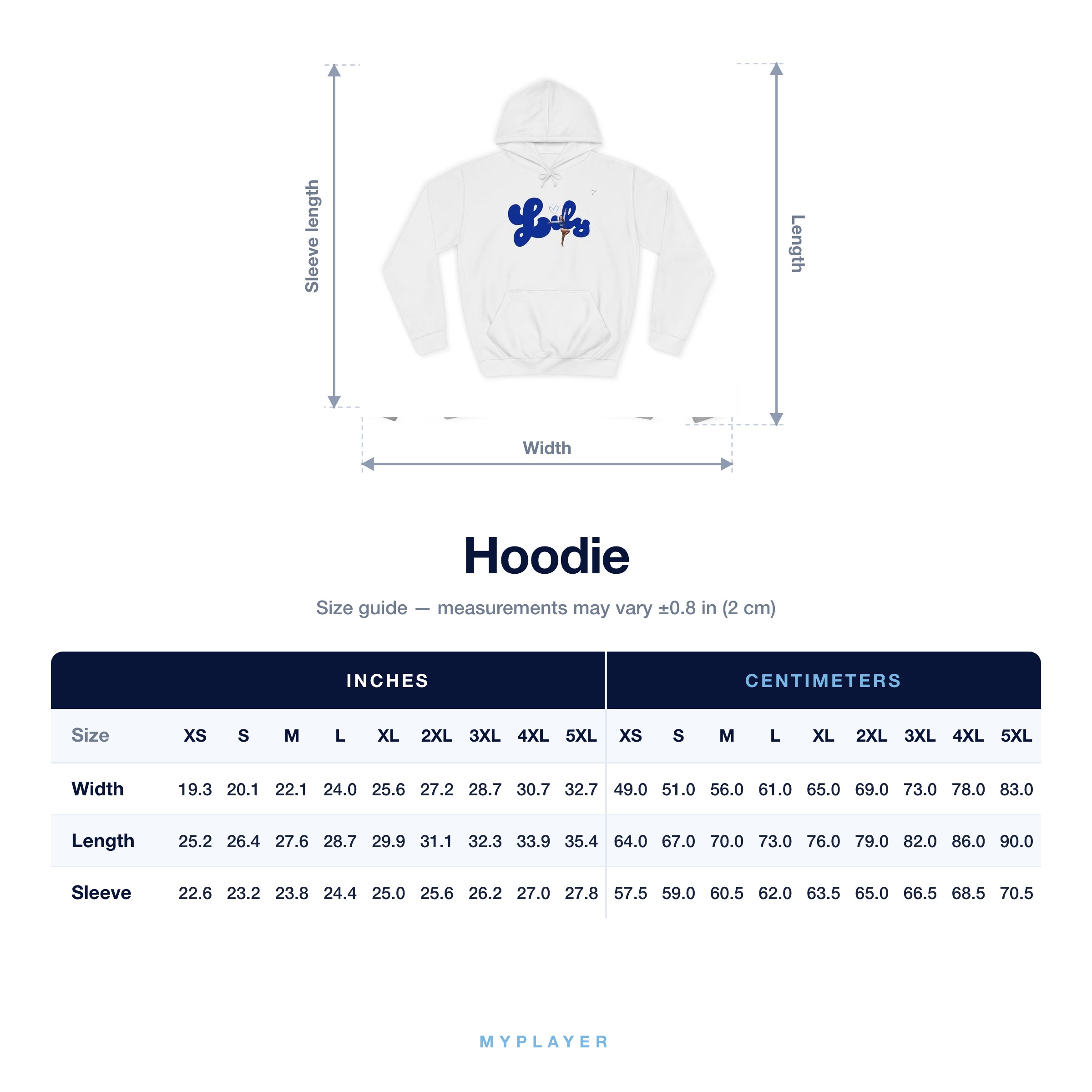 Hoodie size chart