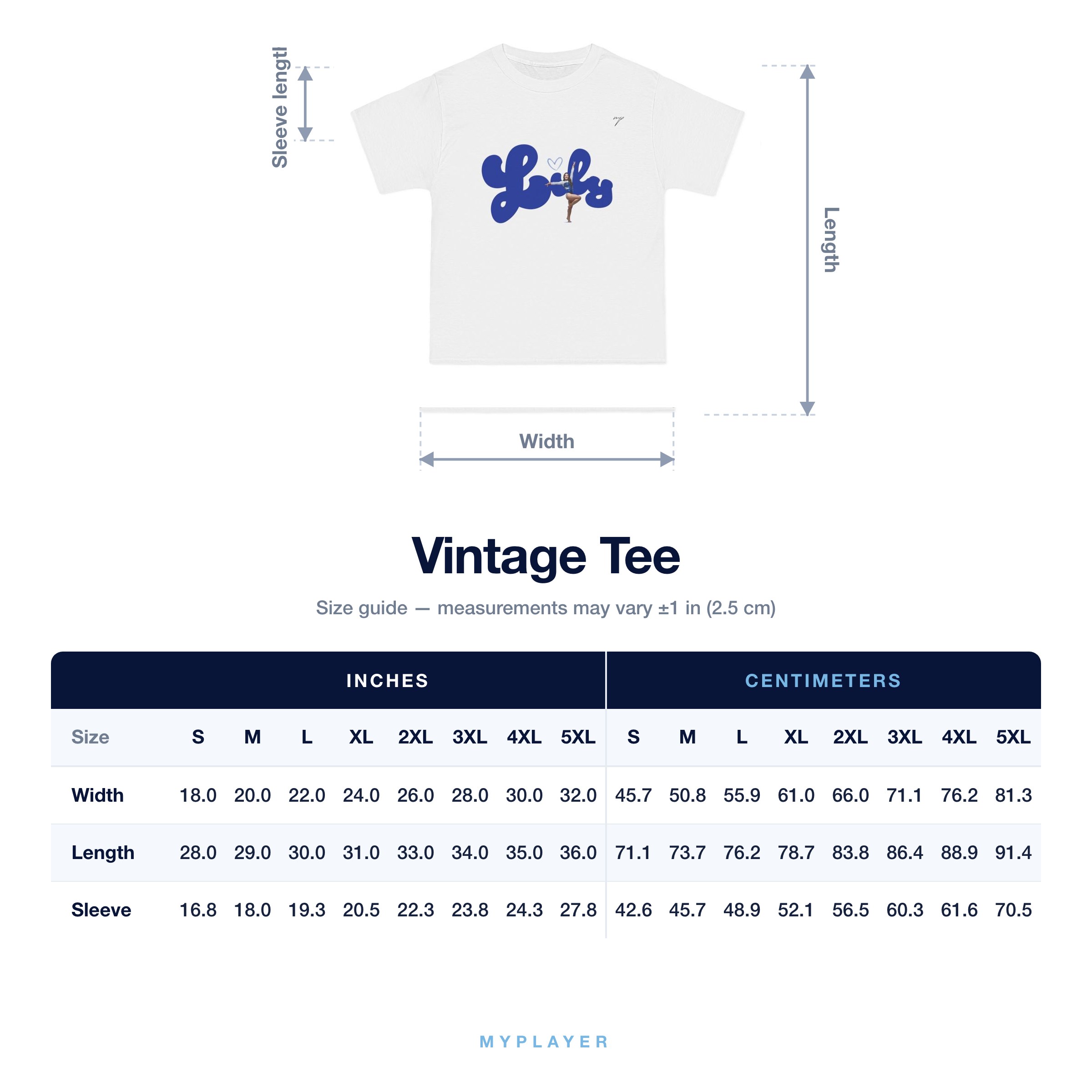 Vintage Tee size chart
