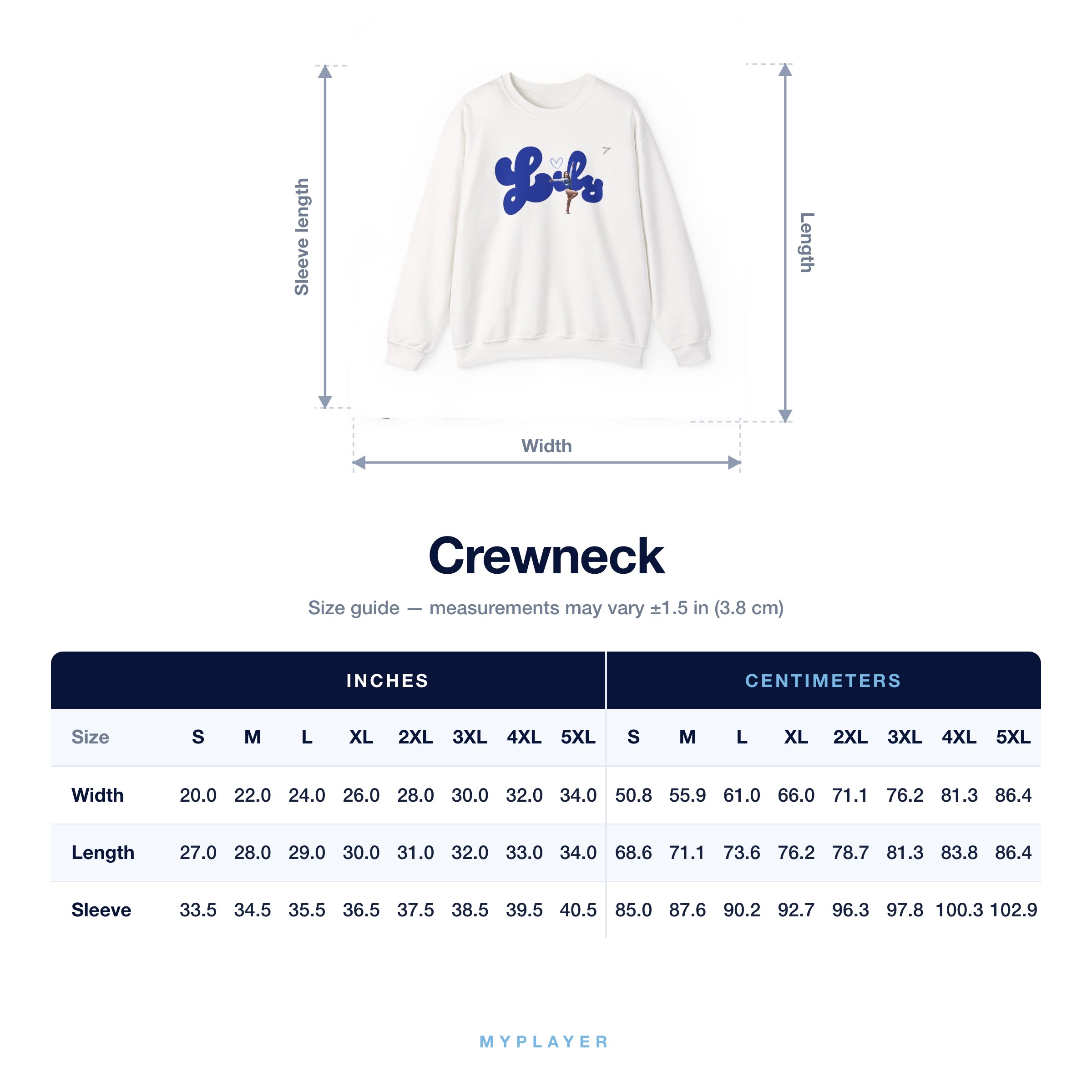 Crewneck size chart