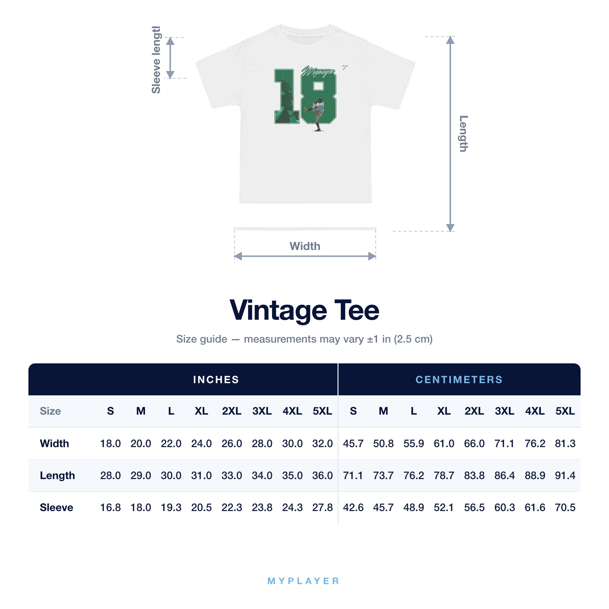 Vintage Tee size chart