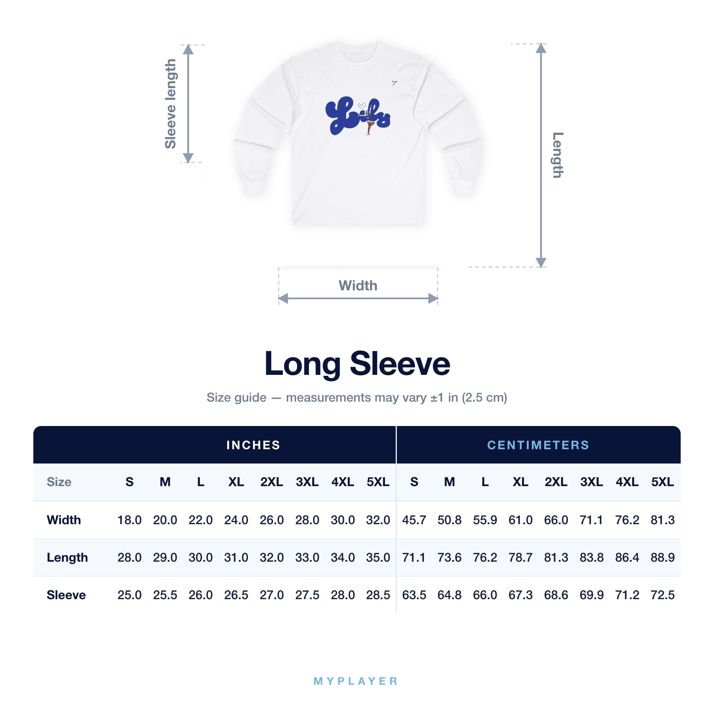 Long Sleeve size chart