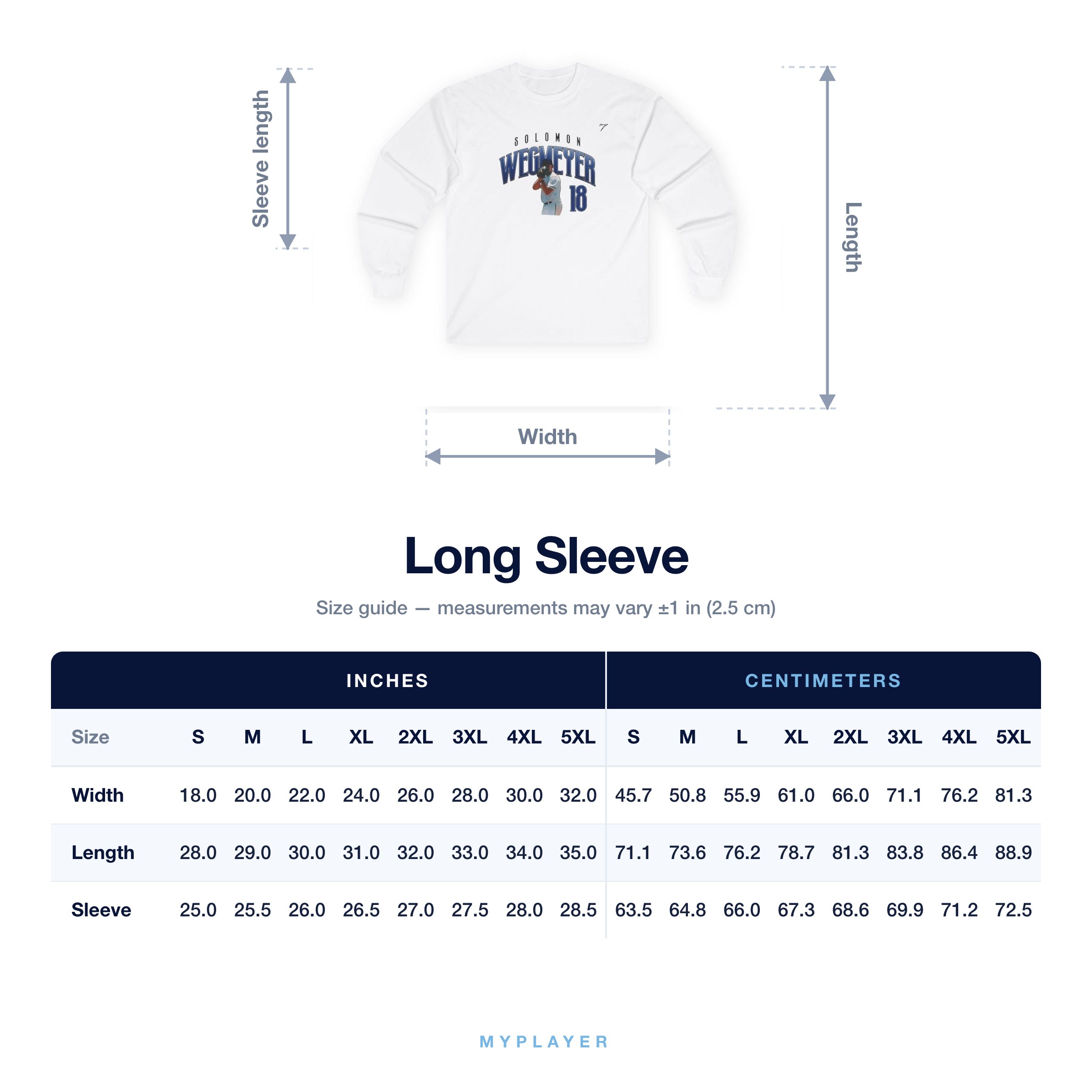 Long Sleeve size chart