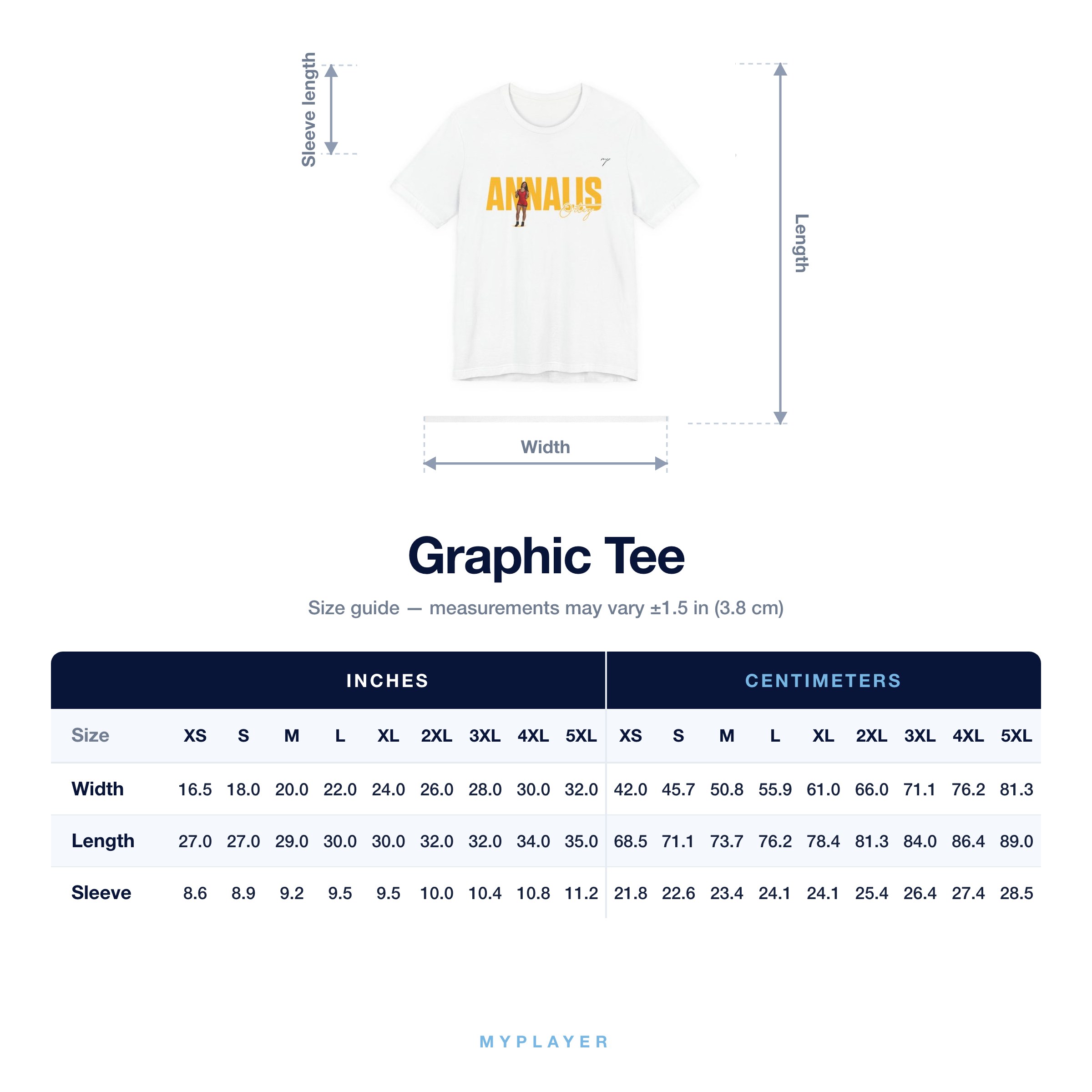 Graphic Tee size chart