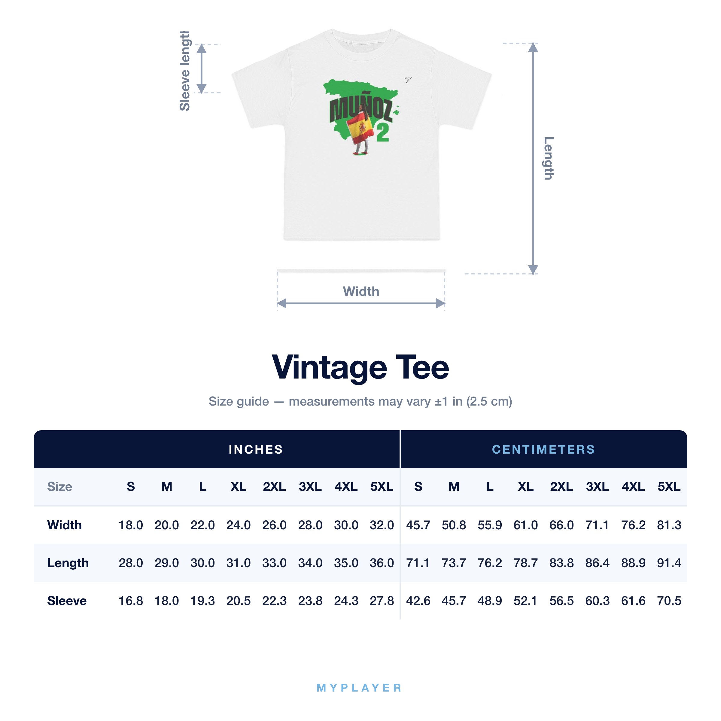 Vintage Tee size chart