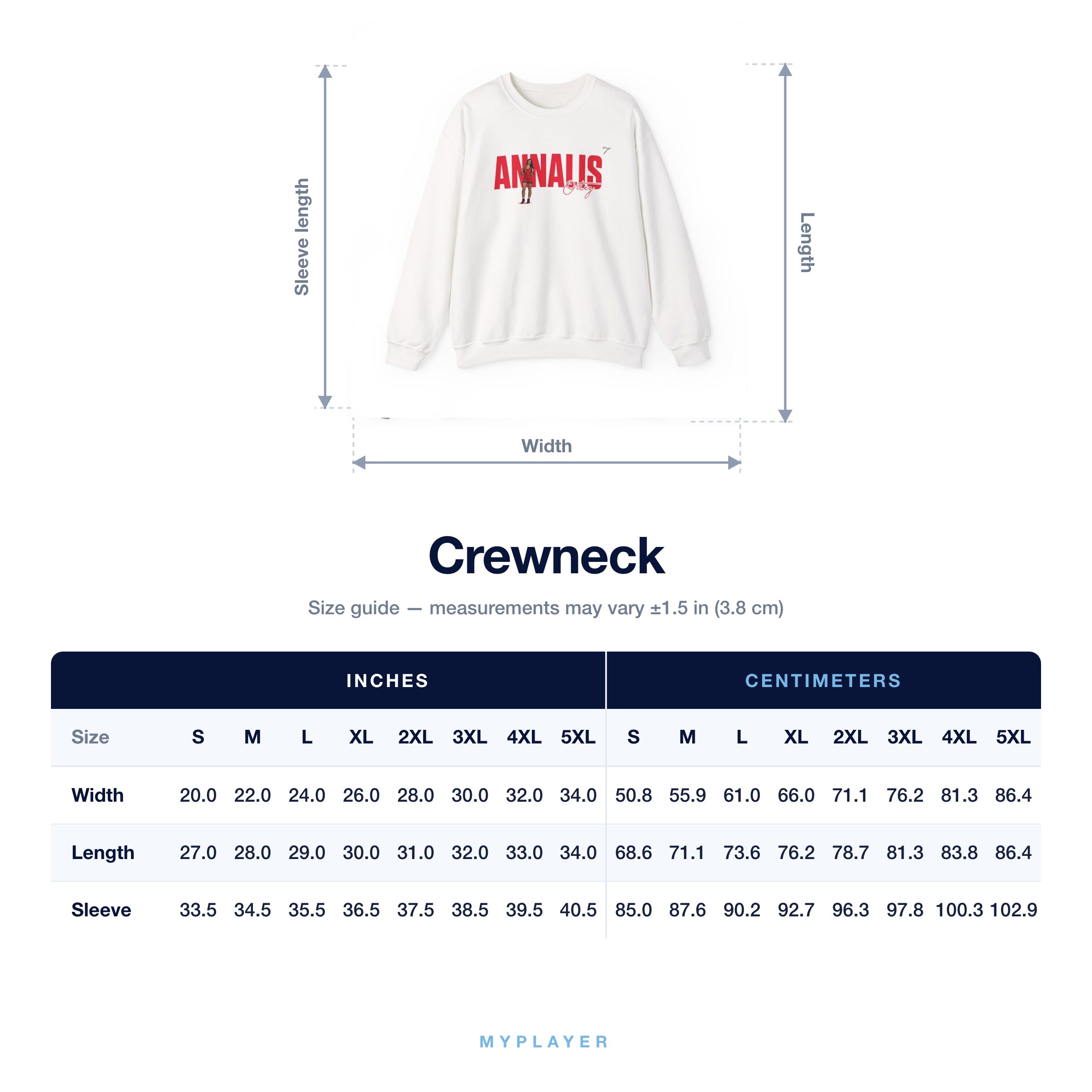 Crewneck size chart
