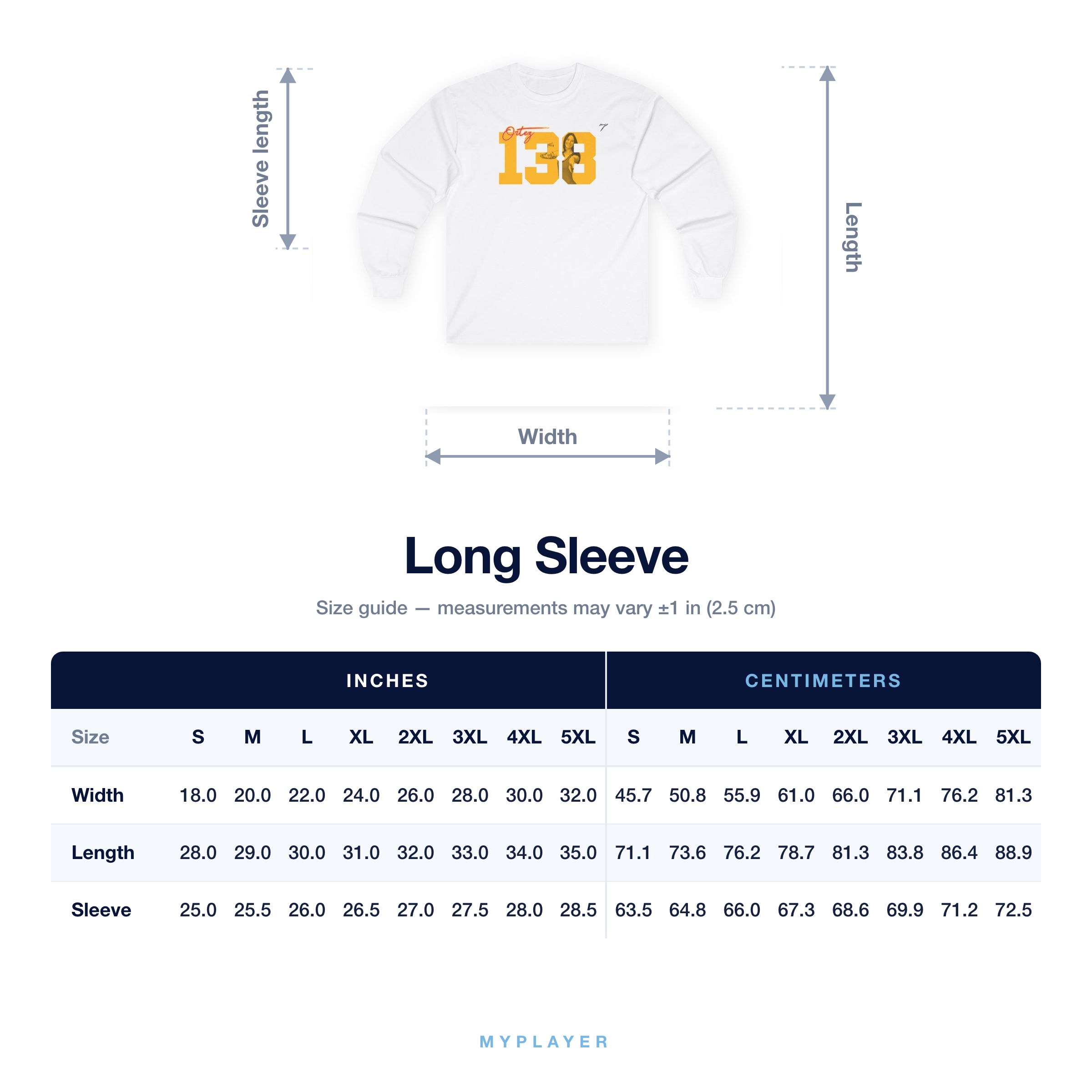 Long Sleeve size chart