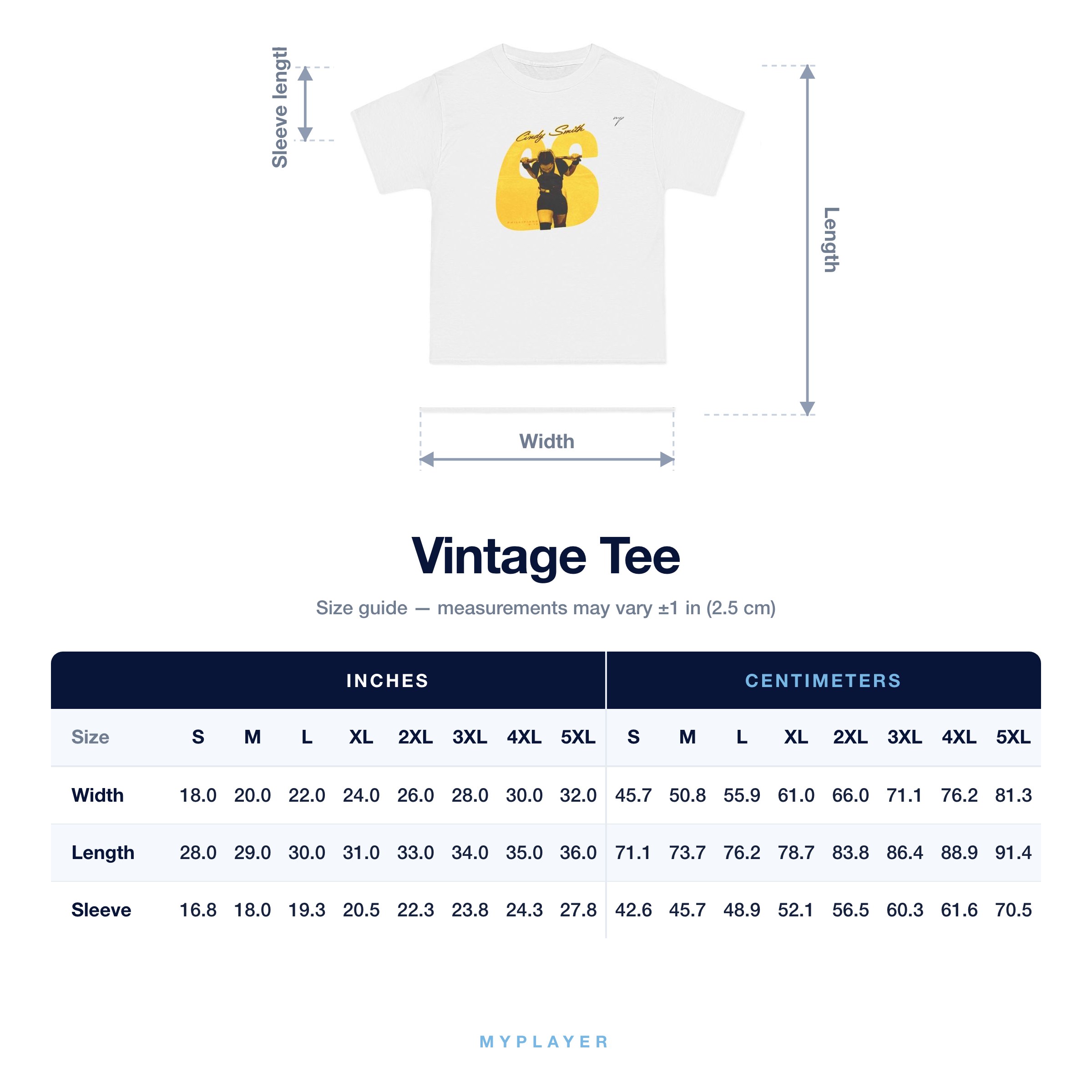 Vintage Tee size chart