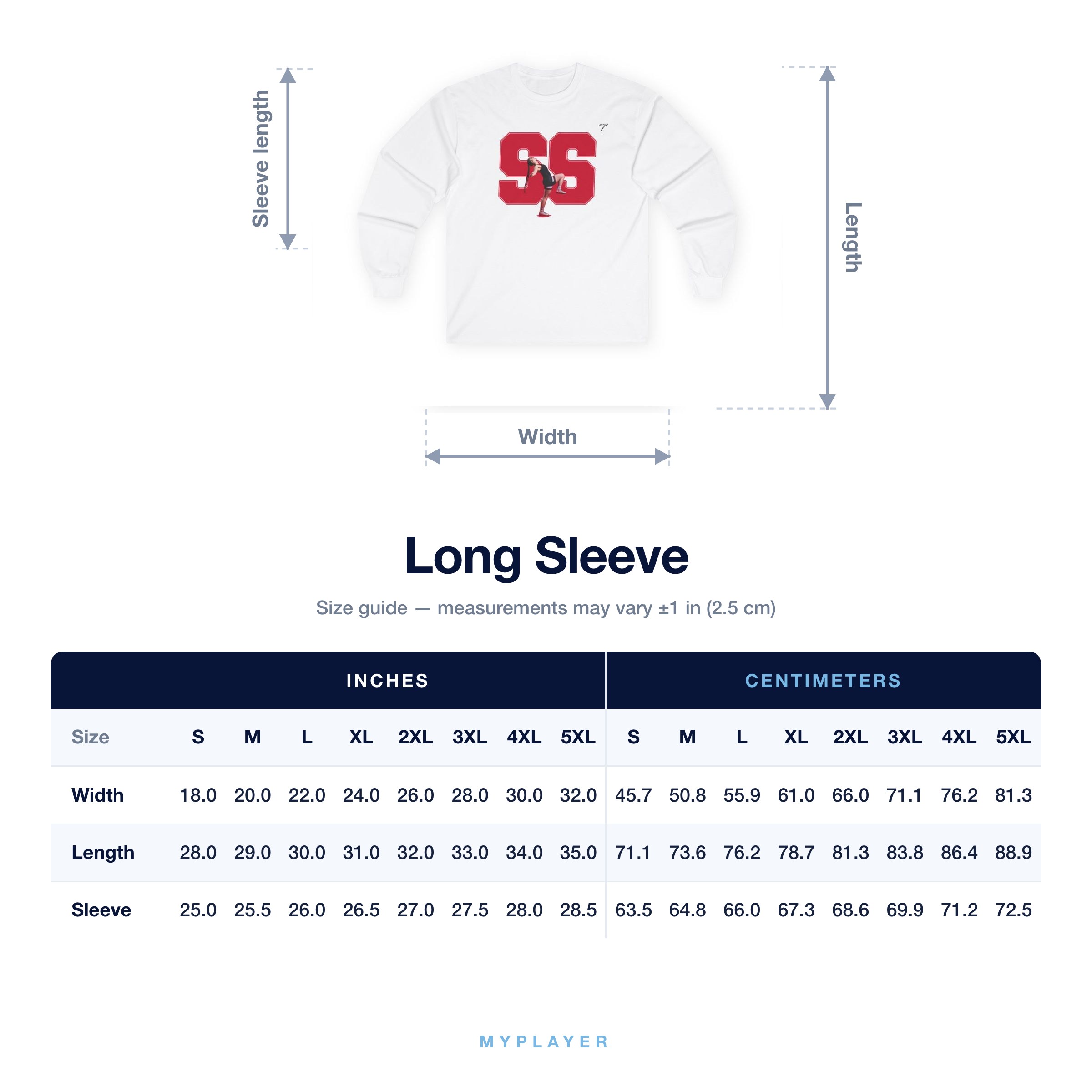 Long Sleeve size chart
