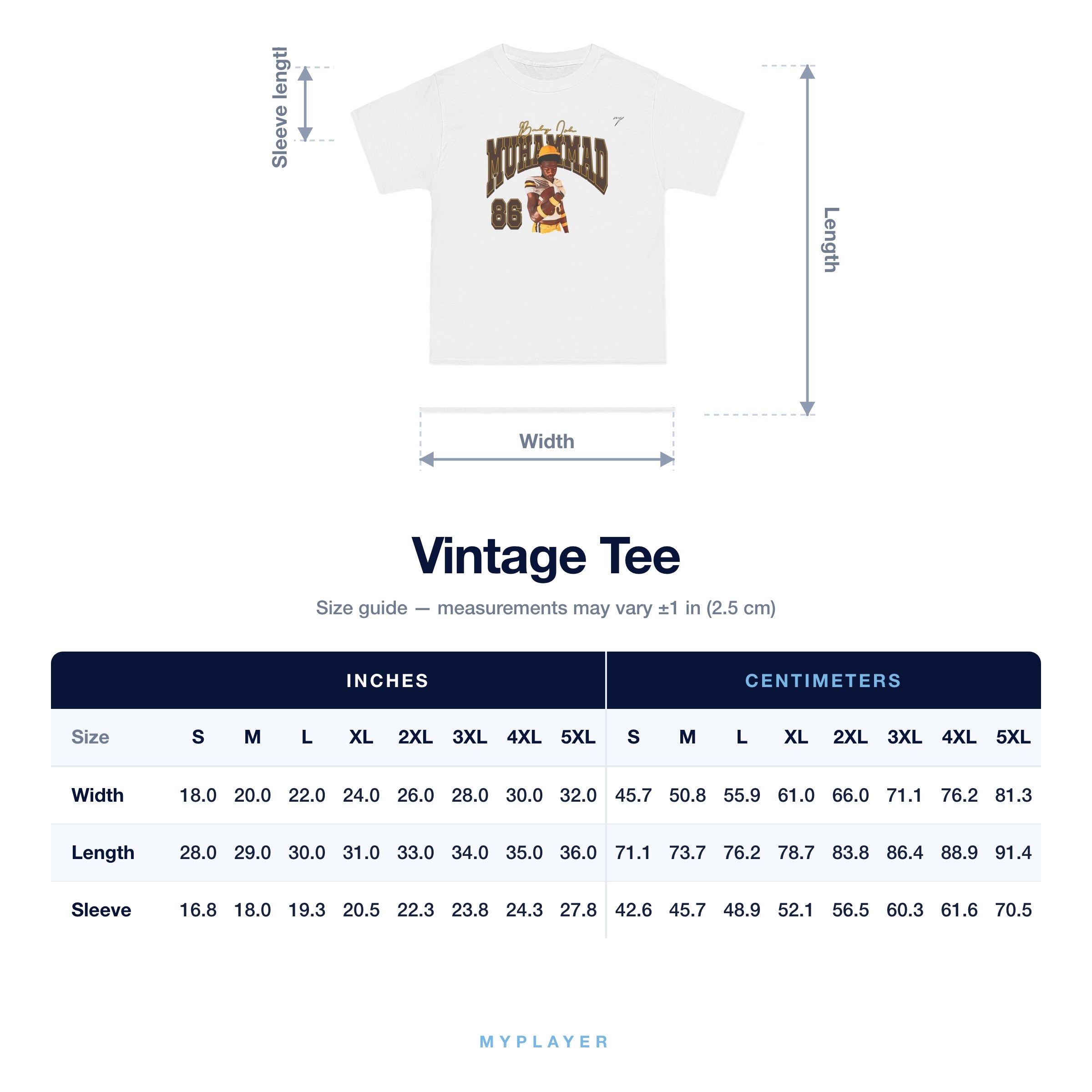 Vintage Tee size chart