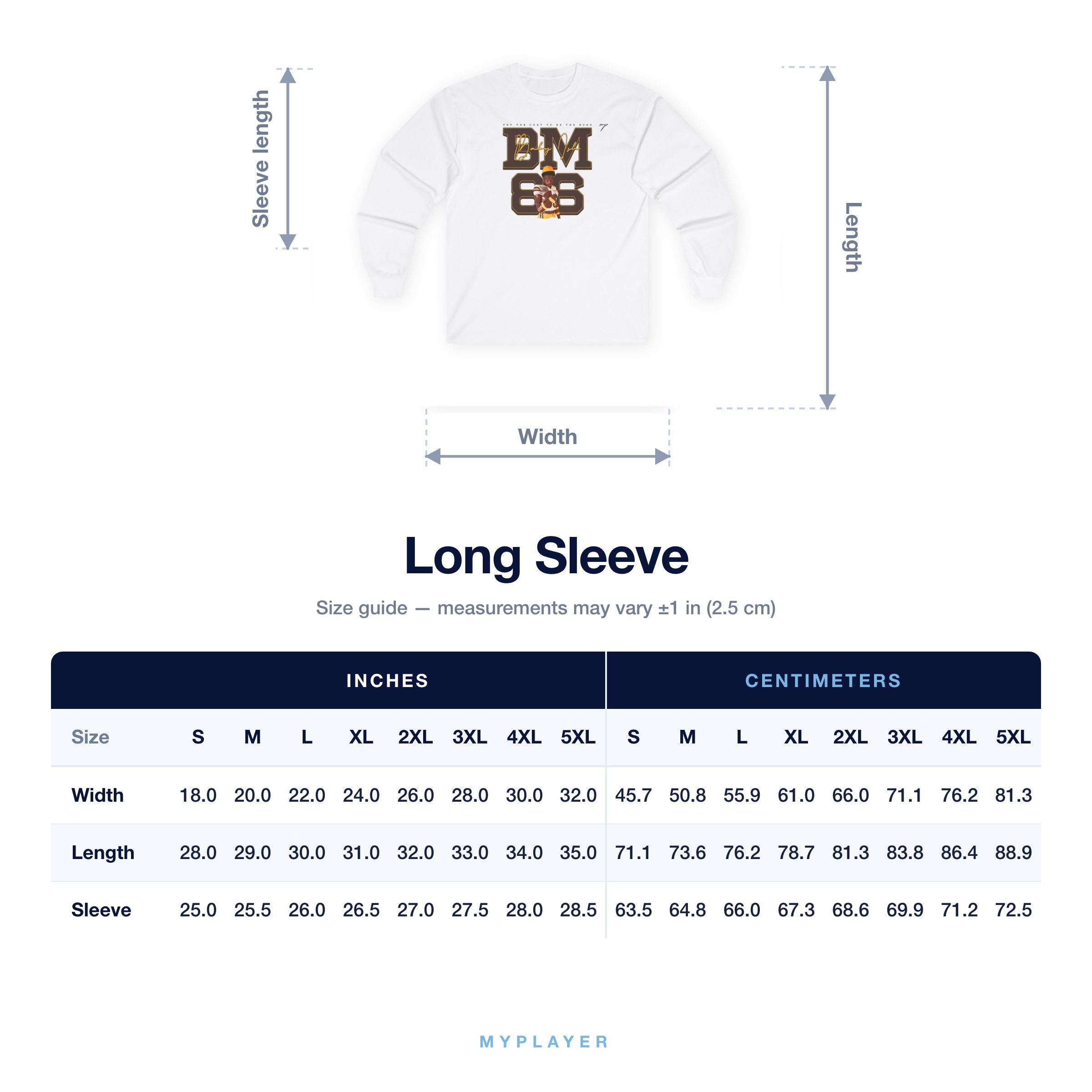 Long Sleeve size chart
