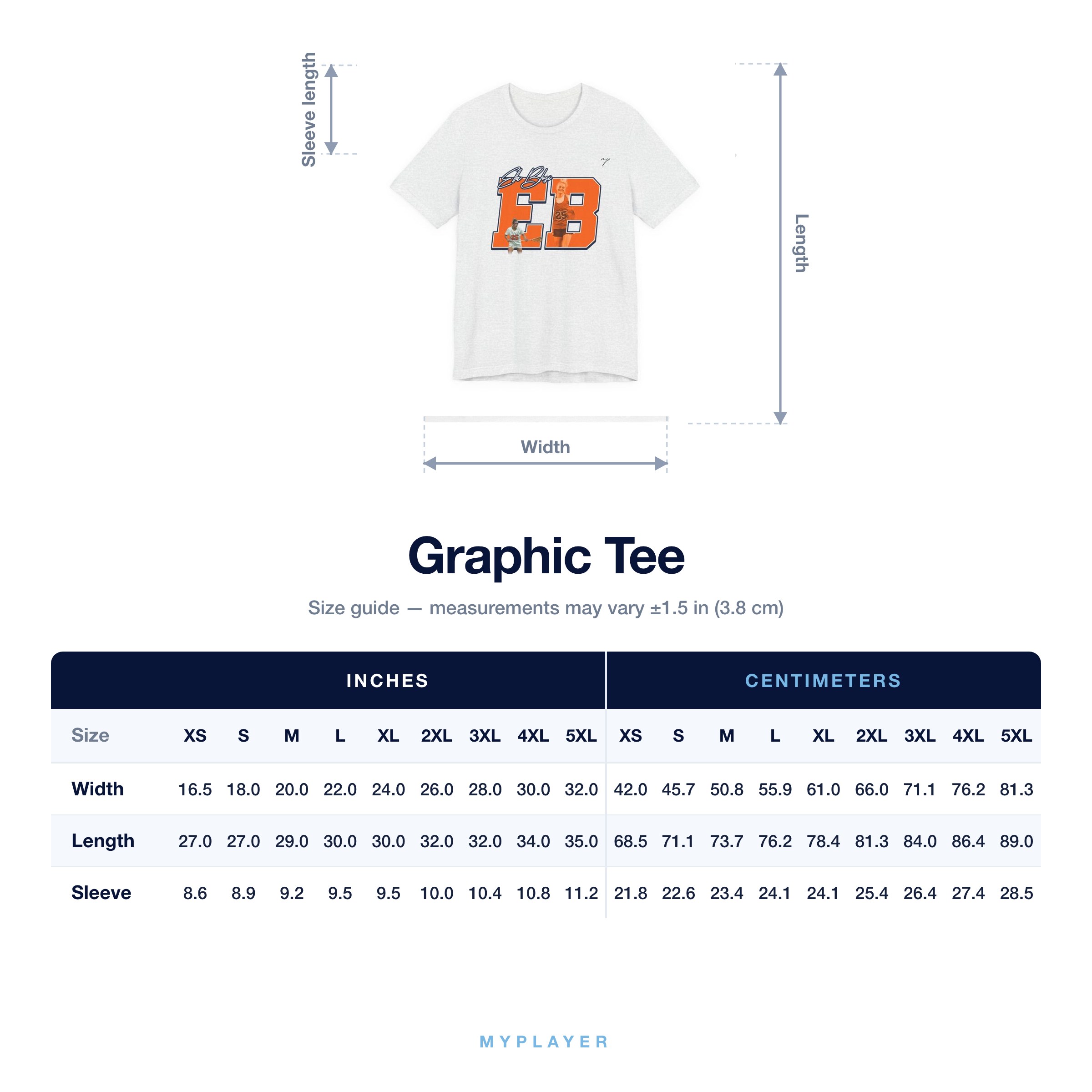 Graphic Tee size chart