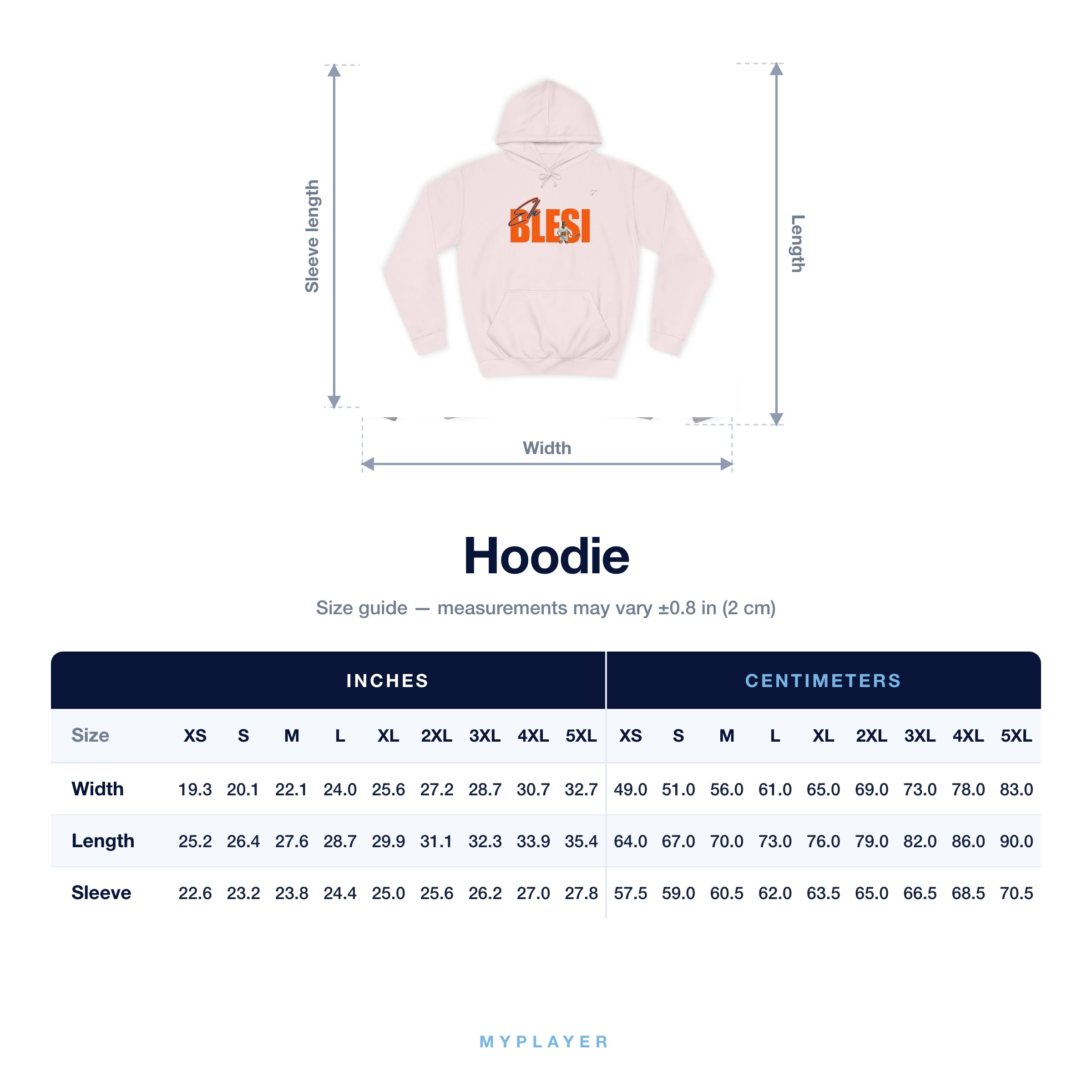 Hoodie size chart
