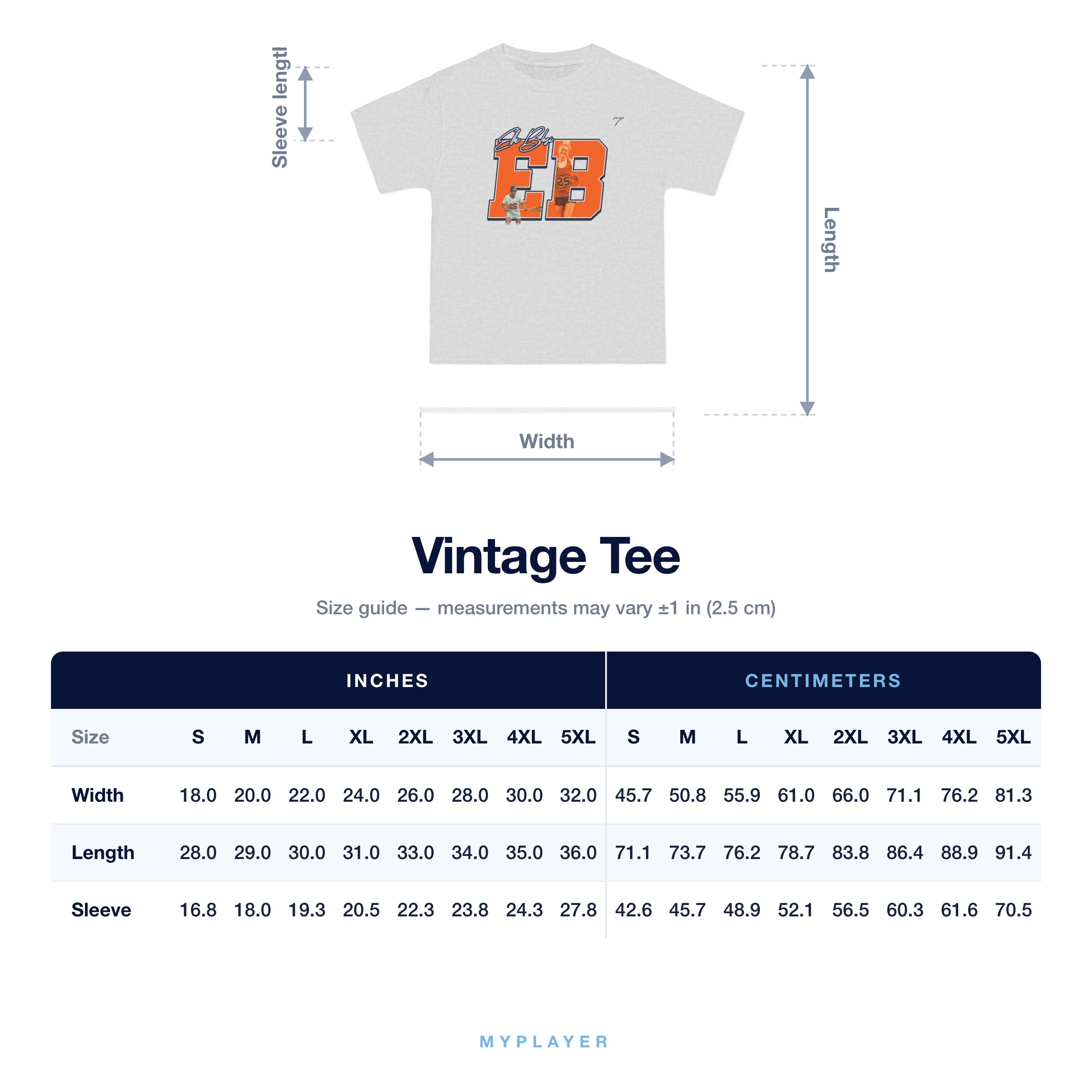 Vintage Tee size chart