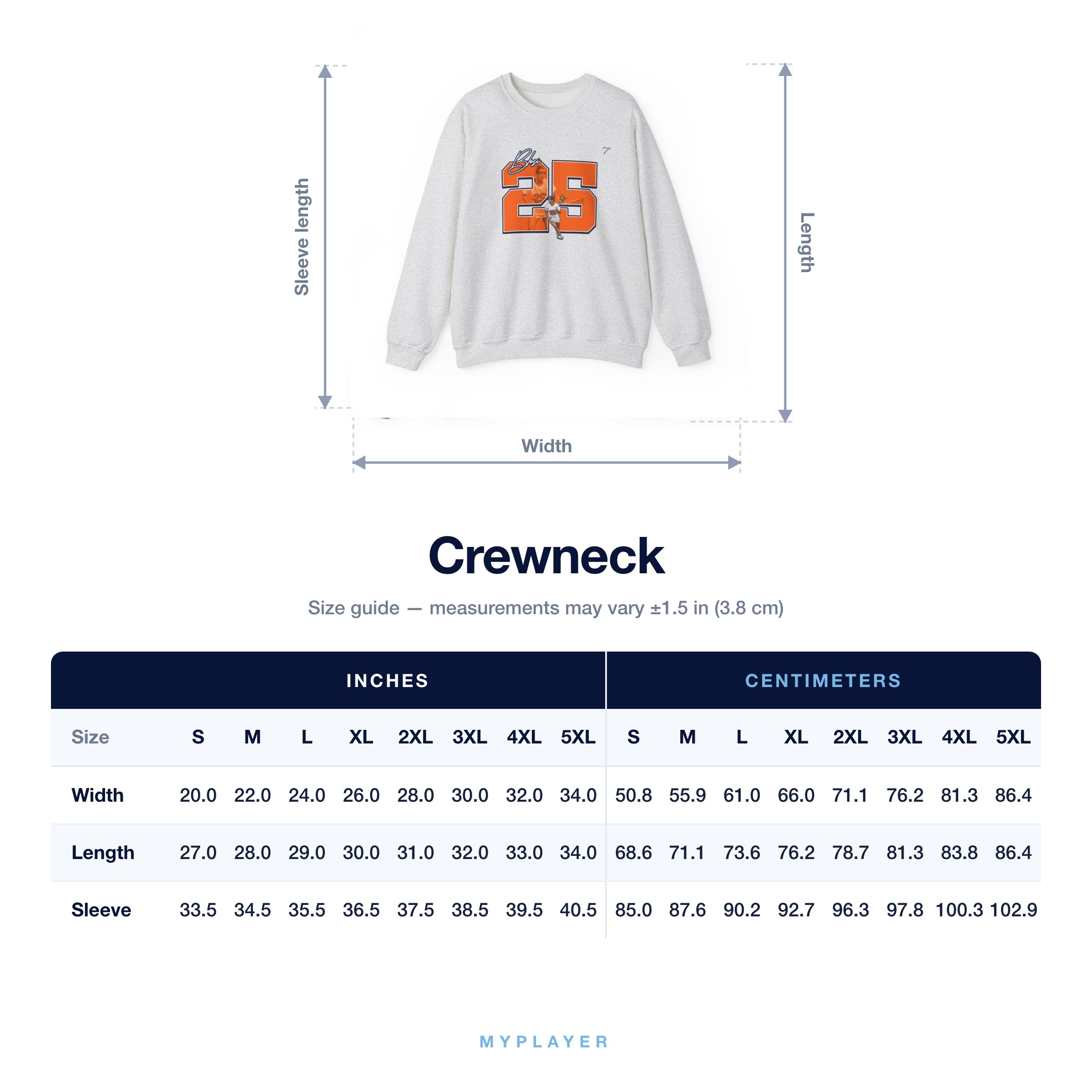 Crewneck size chart