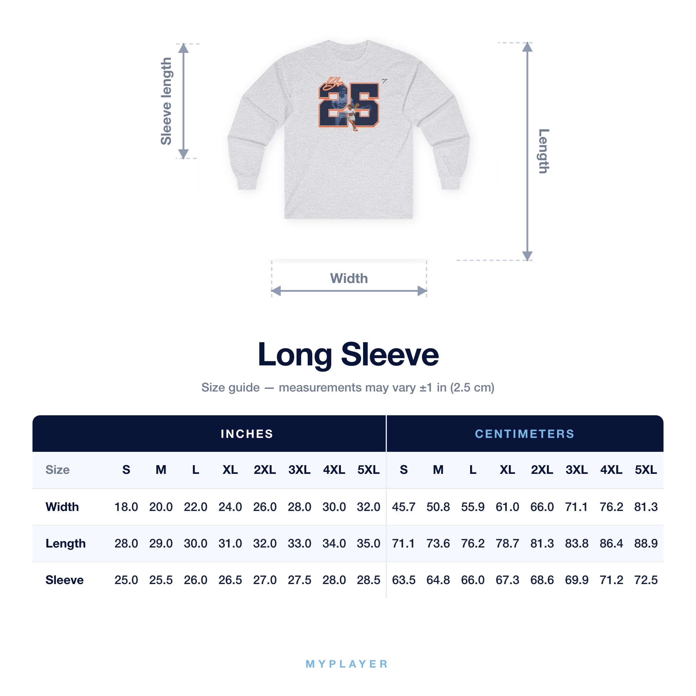 Long Sleeve size chart