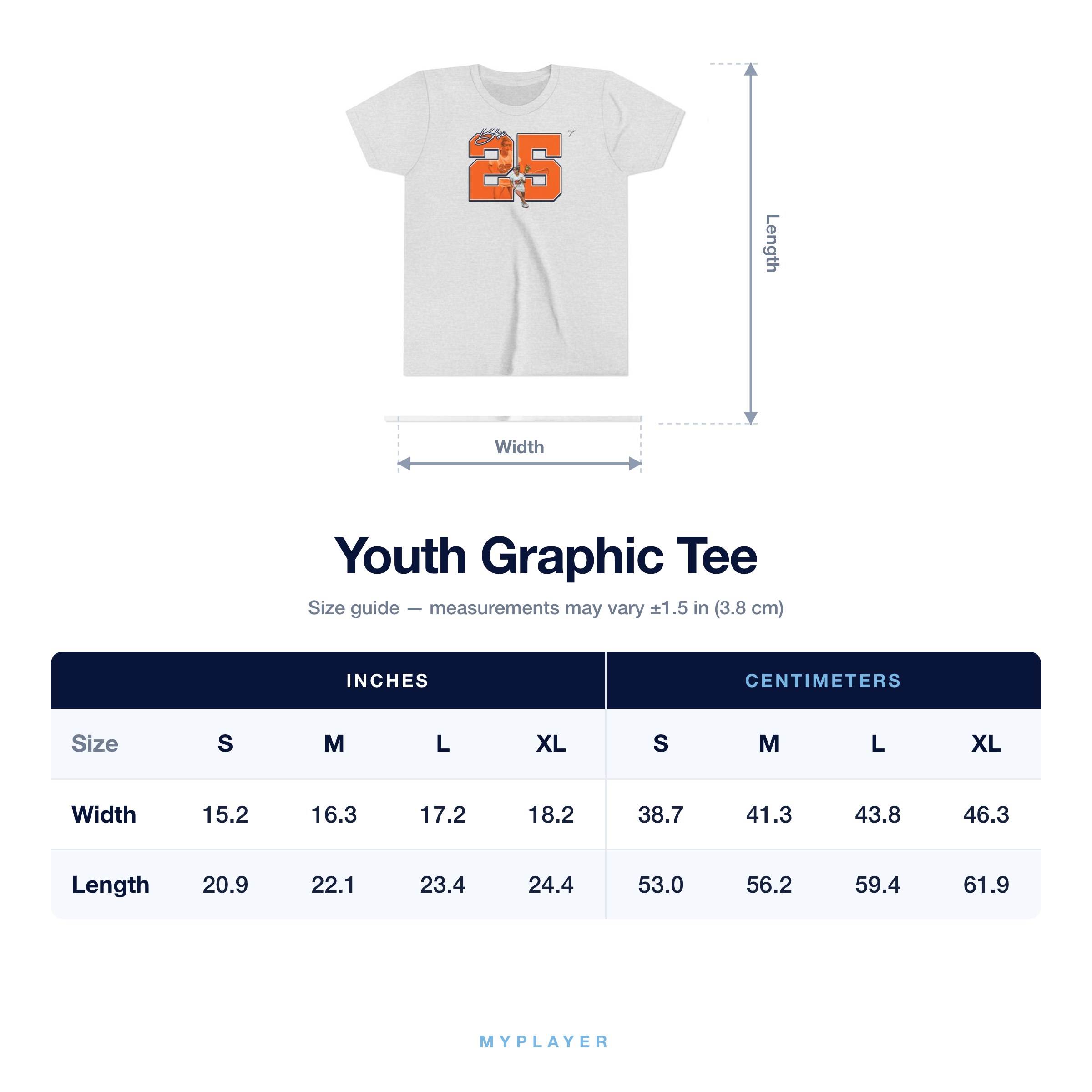 Youth Tee size chart