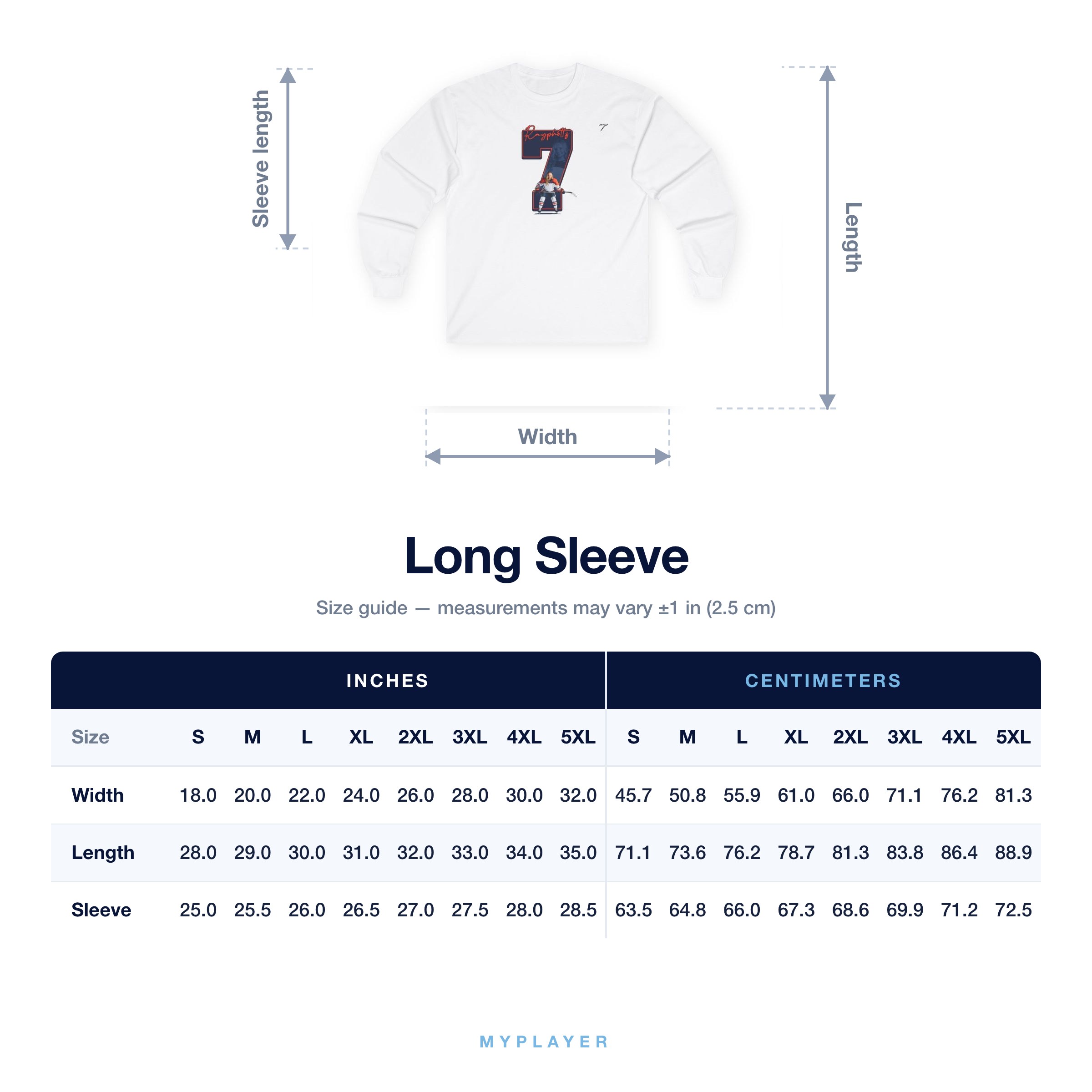 Long Sleeve size chart