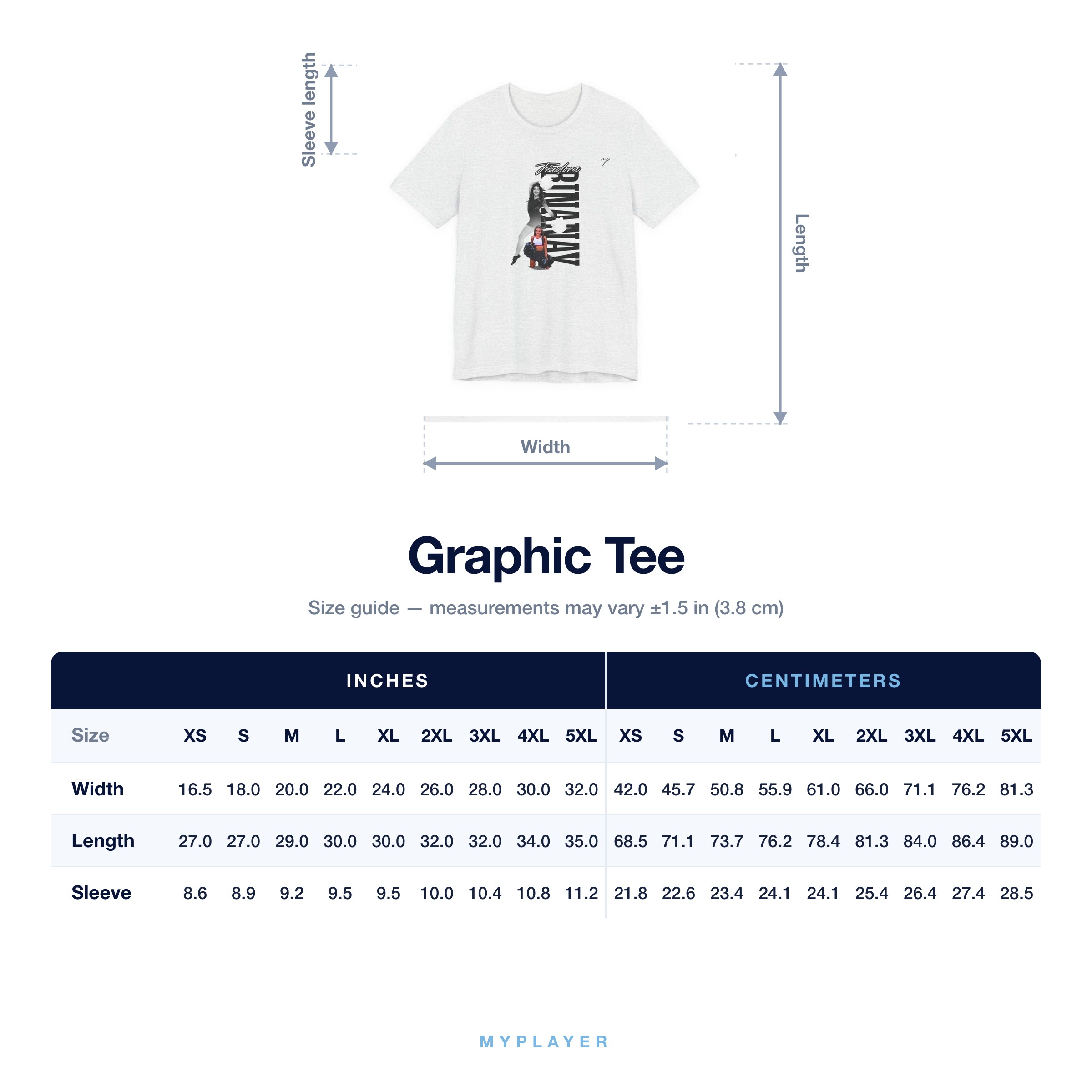 Graphic Tee size chart