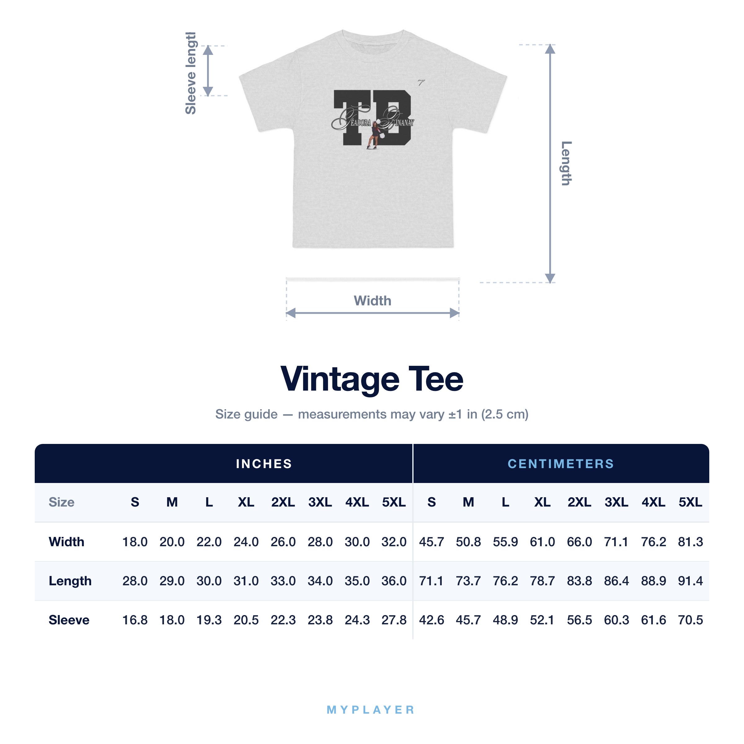 Vintage Tee size chart