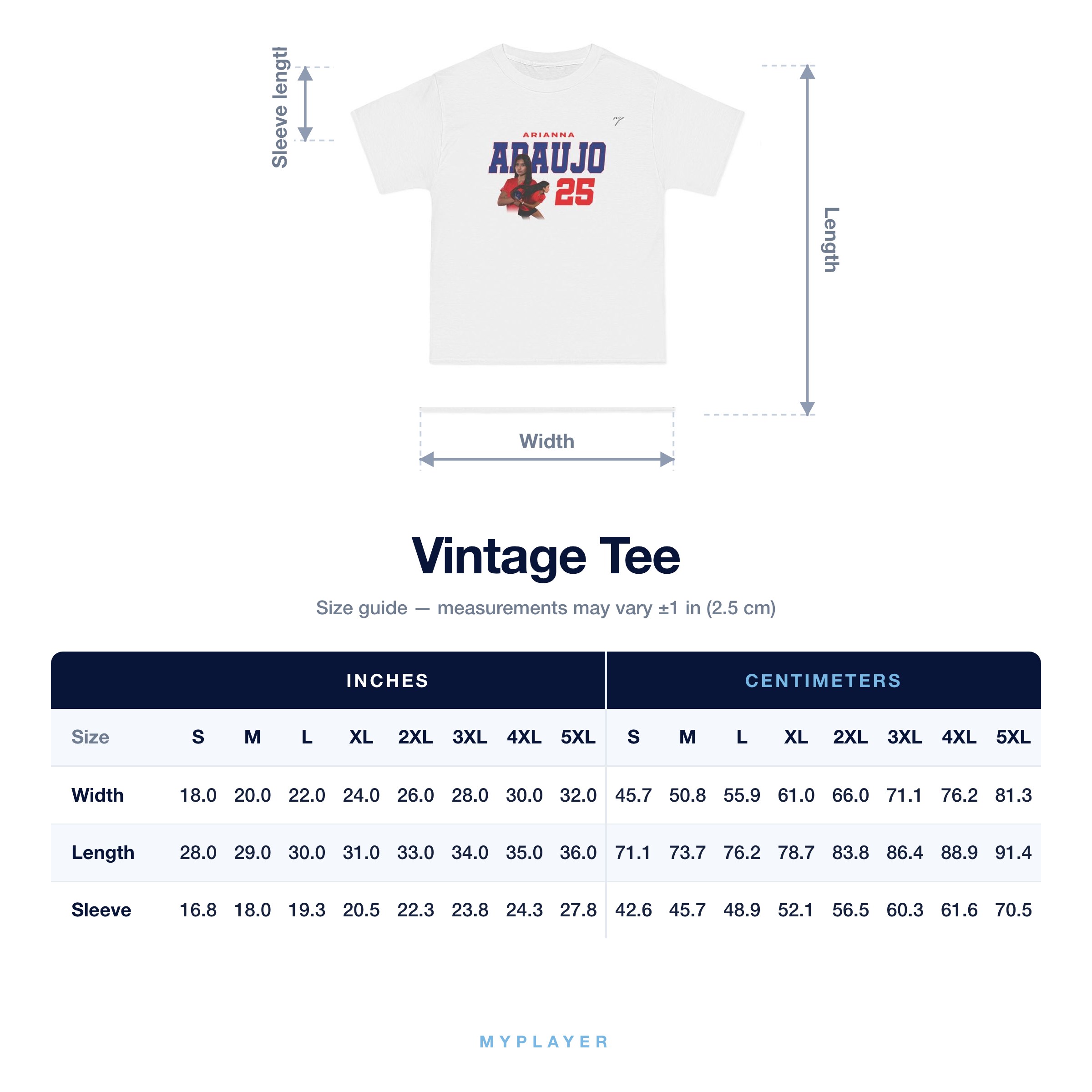 Vintage Tee size chart