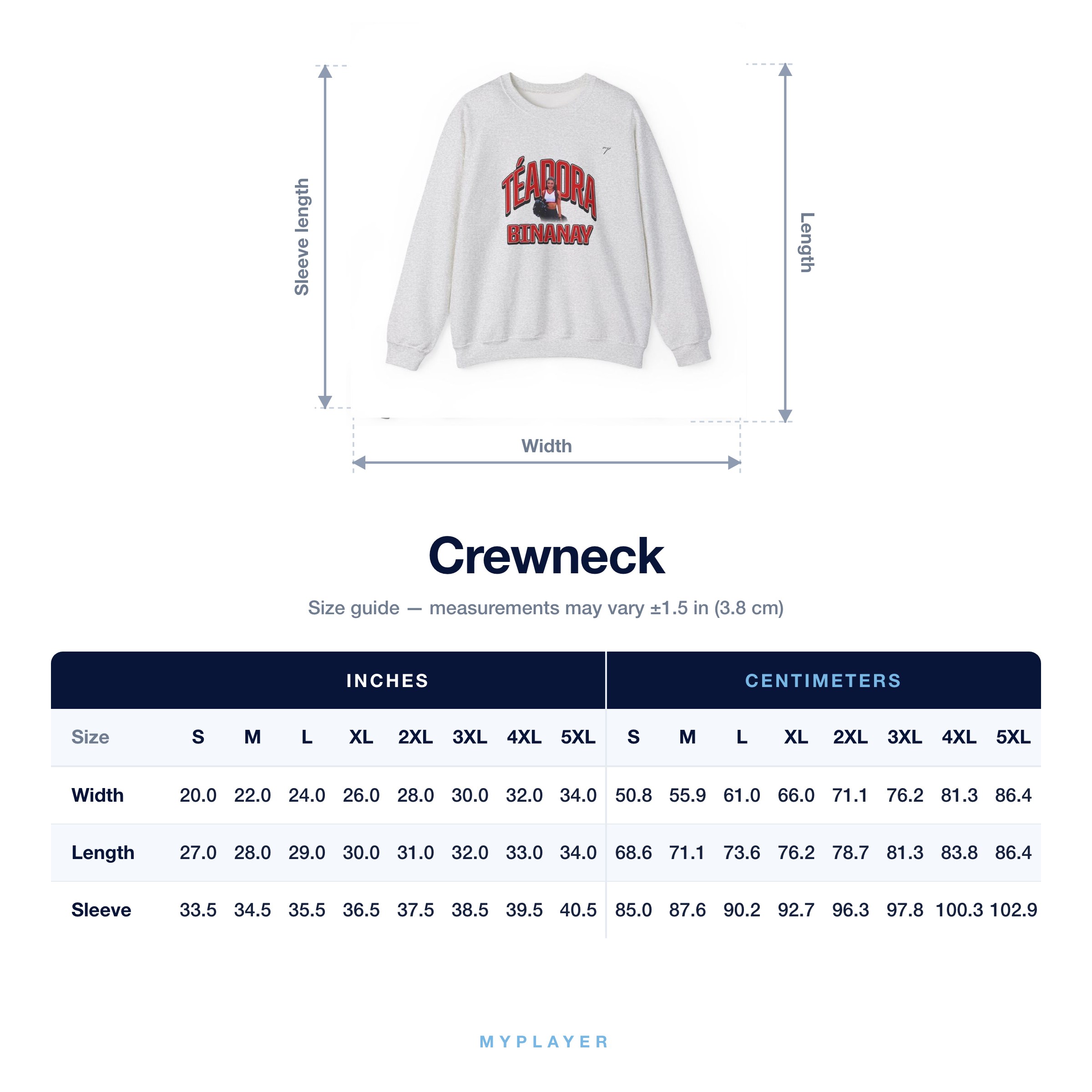 Crewneck size chart
