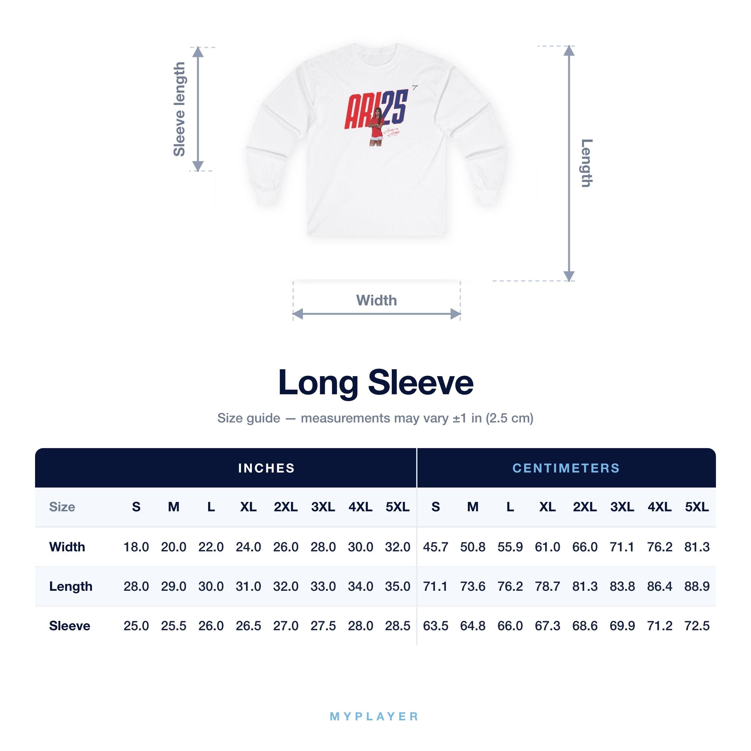 Long Sleeve size chart