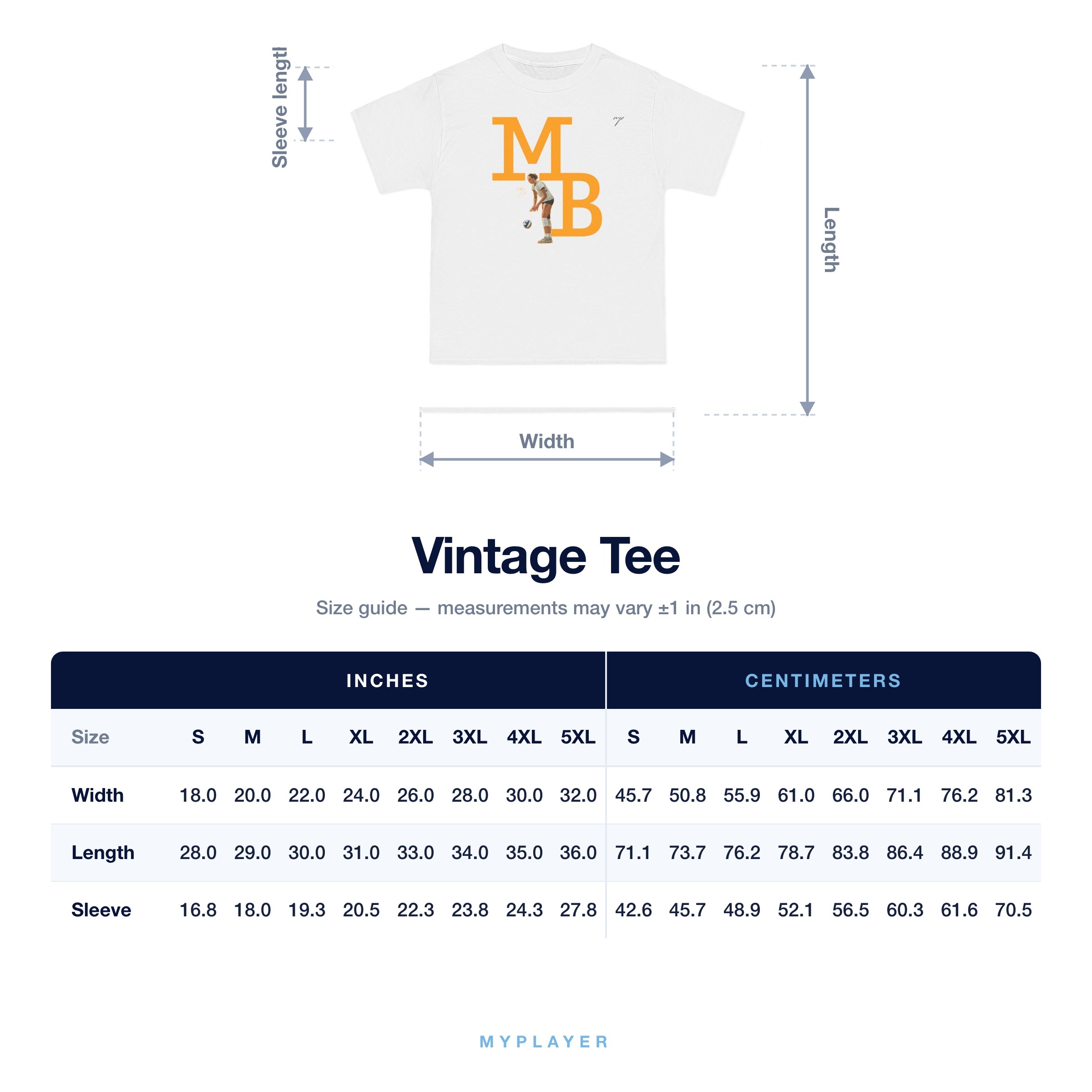 Vintage Tee size chart