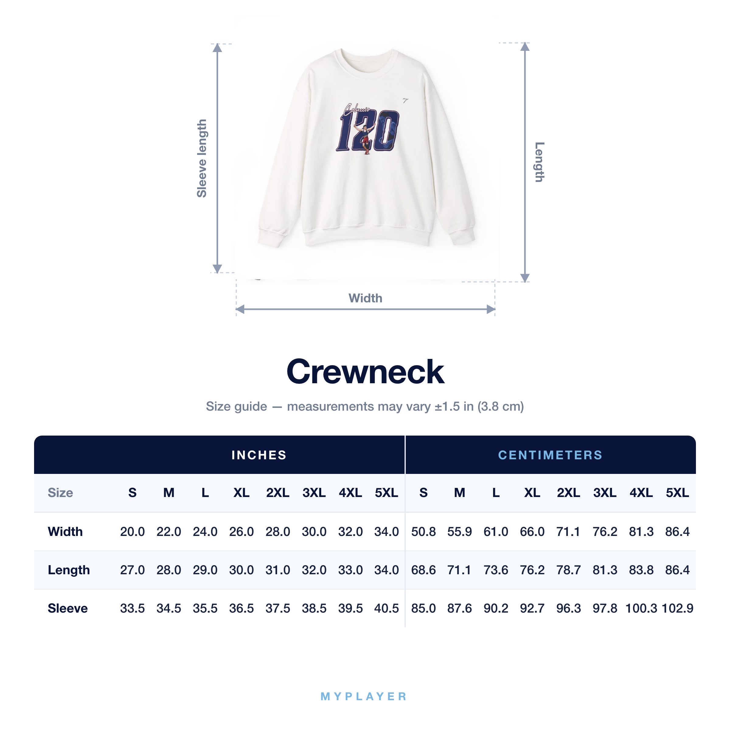 Crewneck size chart