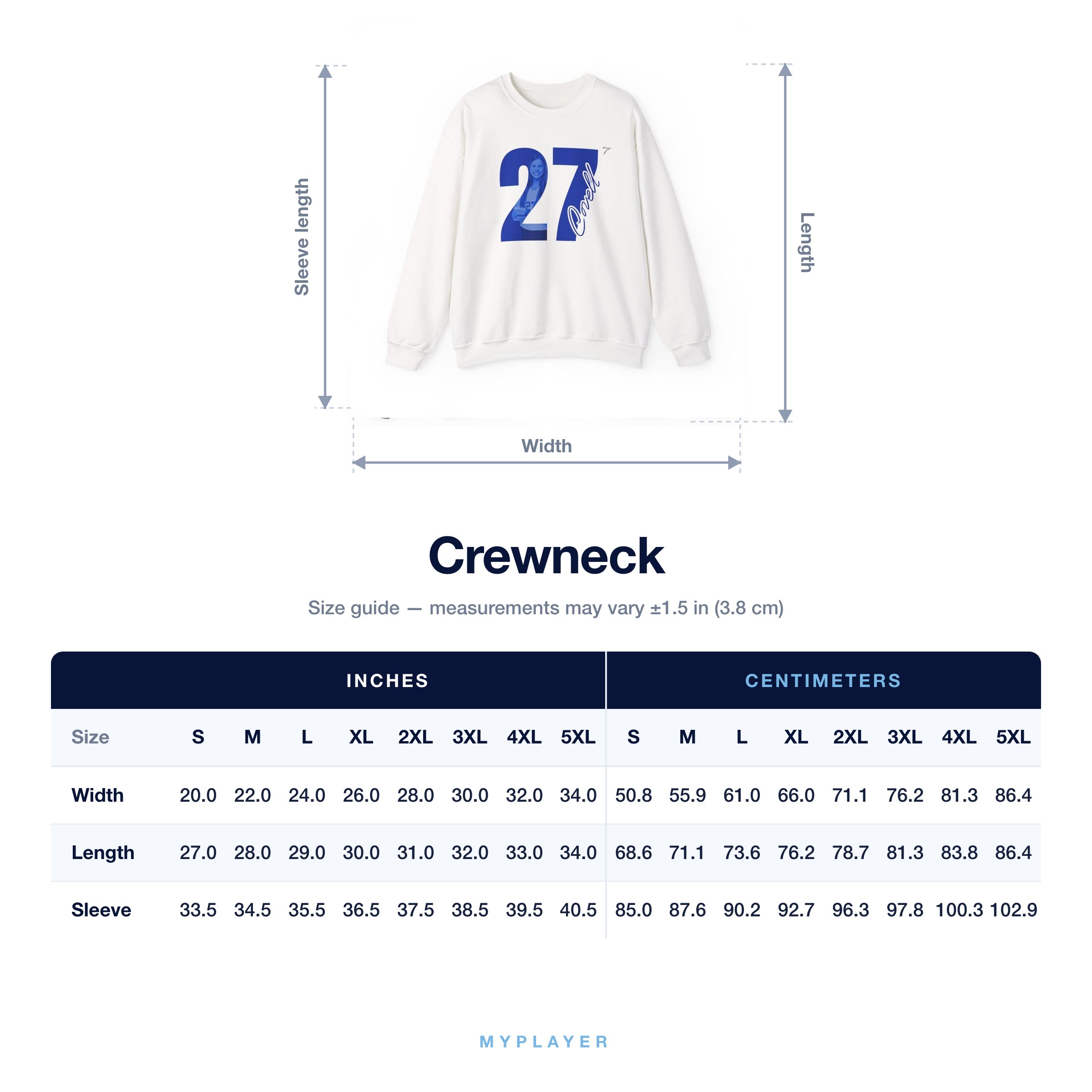 Crewneck size chart
