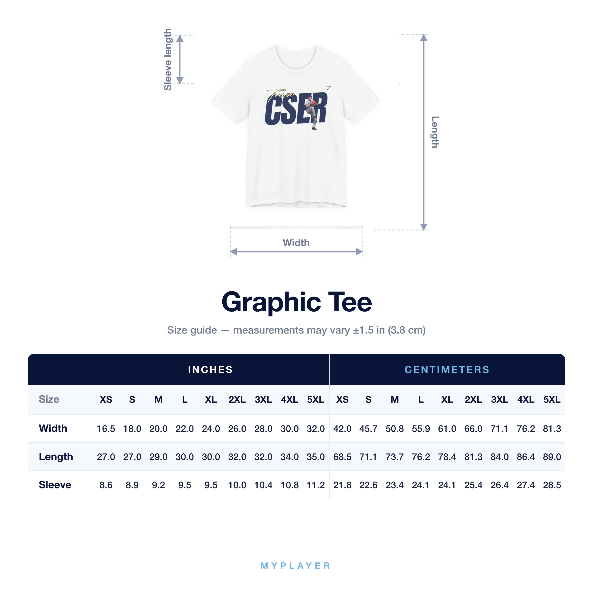 Graphic Tee size chart