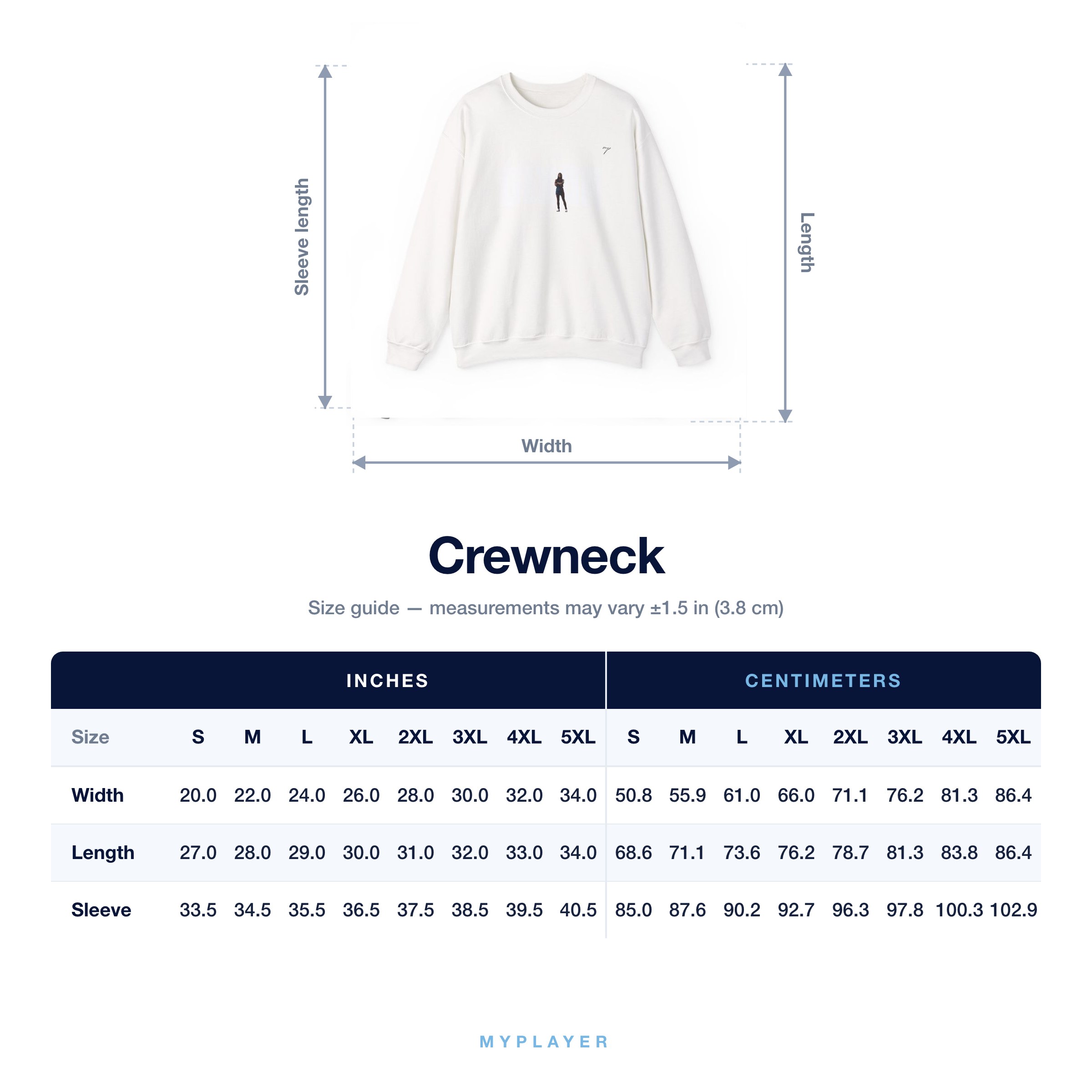 Crewneck size chart
