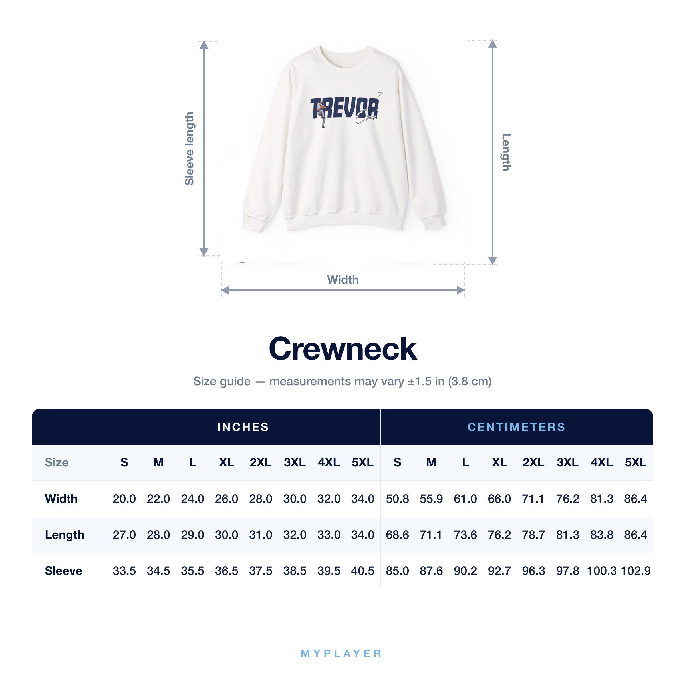 Crewneck size chart