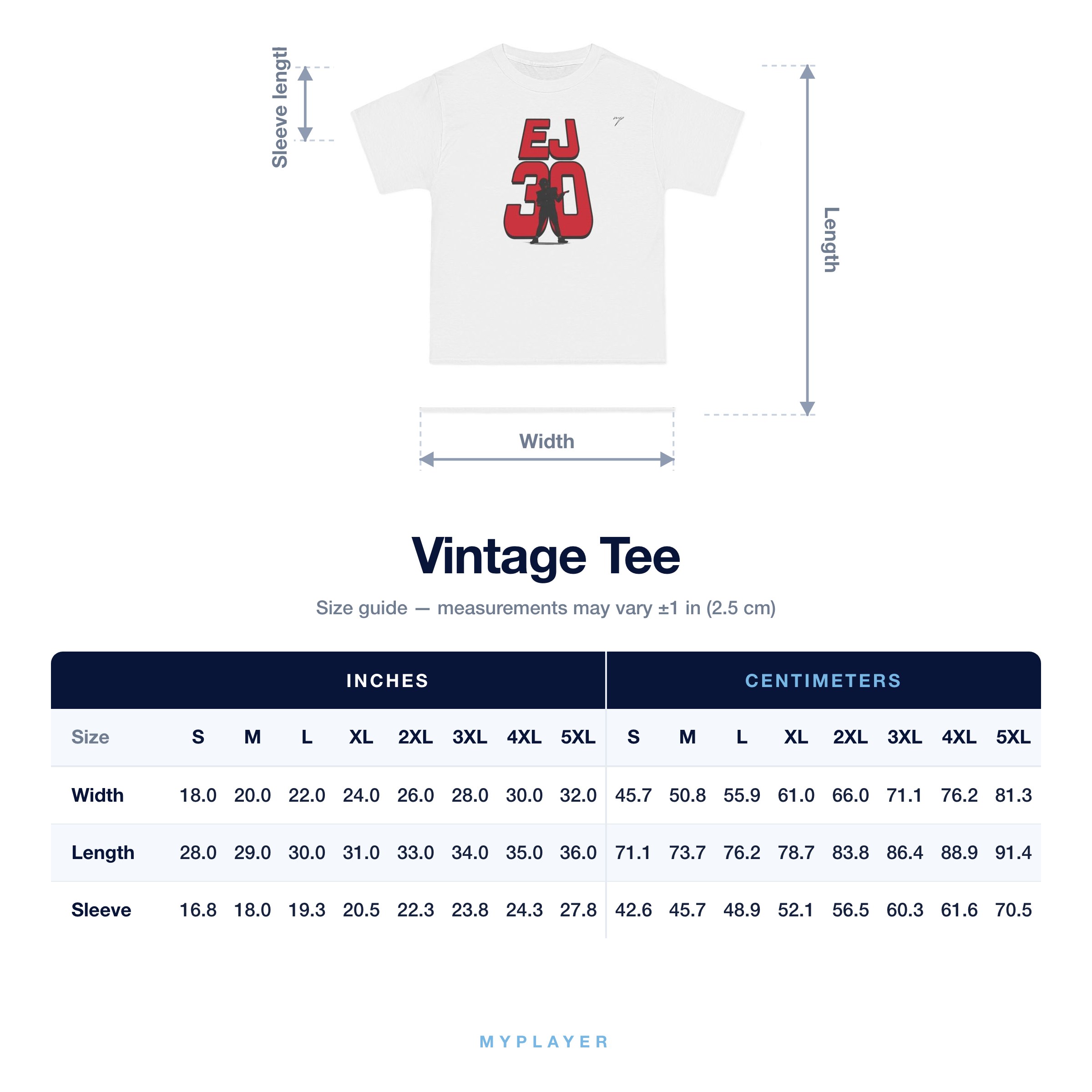 Vintage Tee size chart