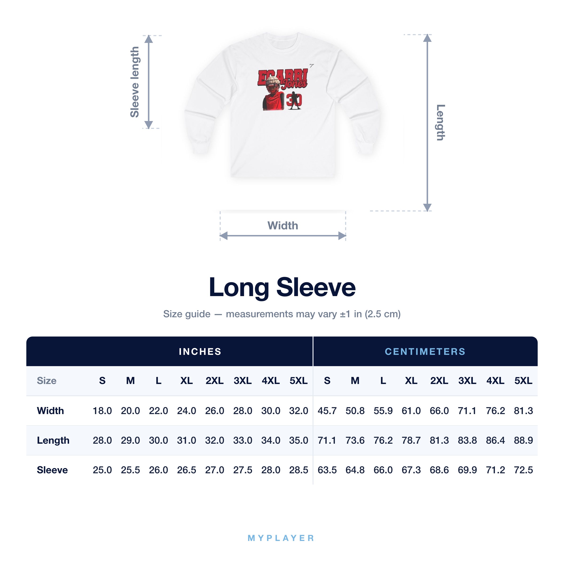 Long Sleeve size chart