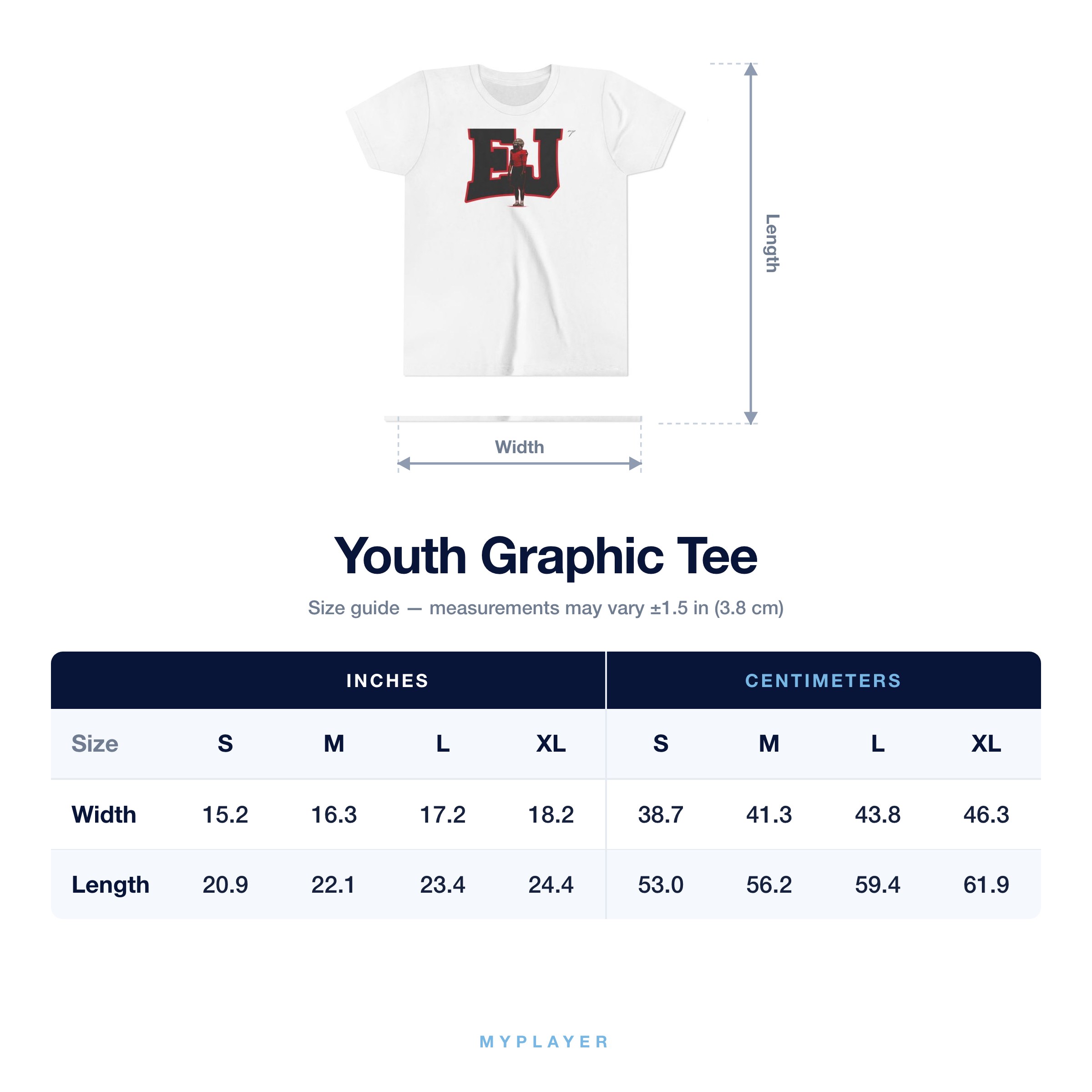 Youth Tee size chart