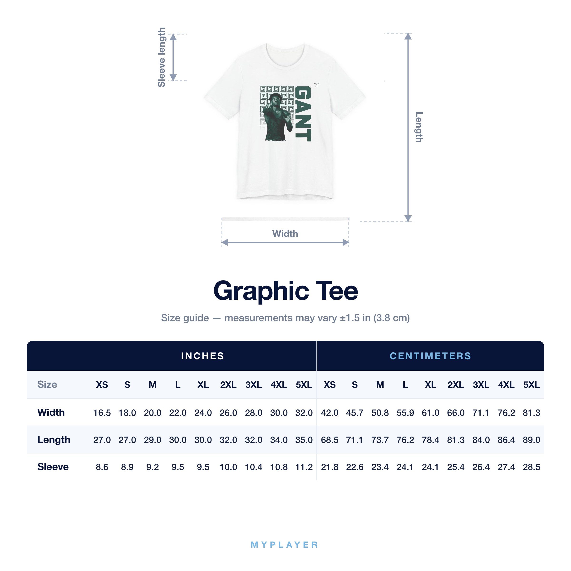 Graphic Tee size chart