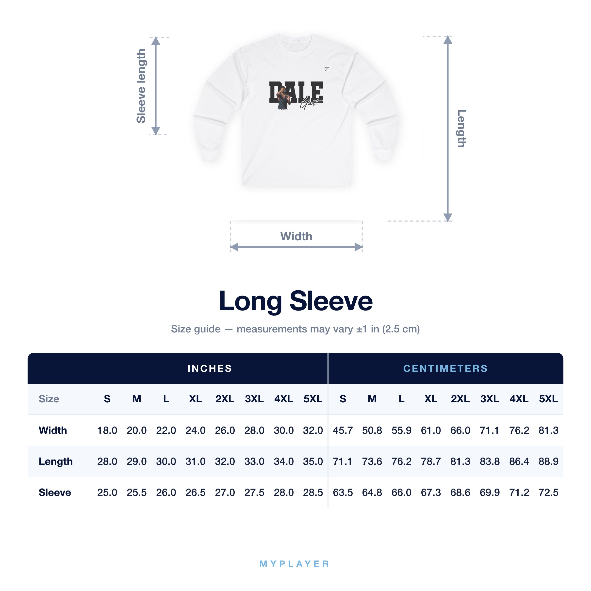 Long Sleeve size chart