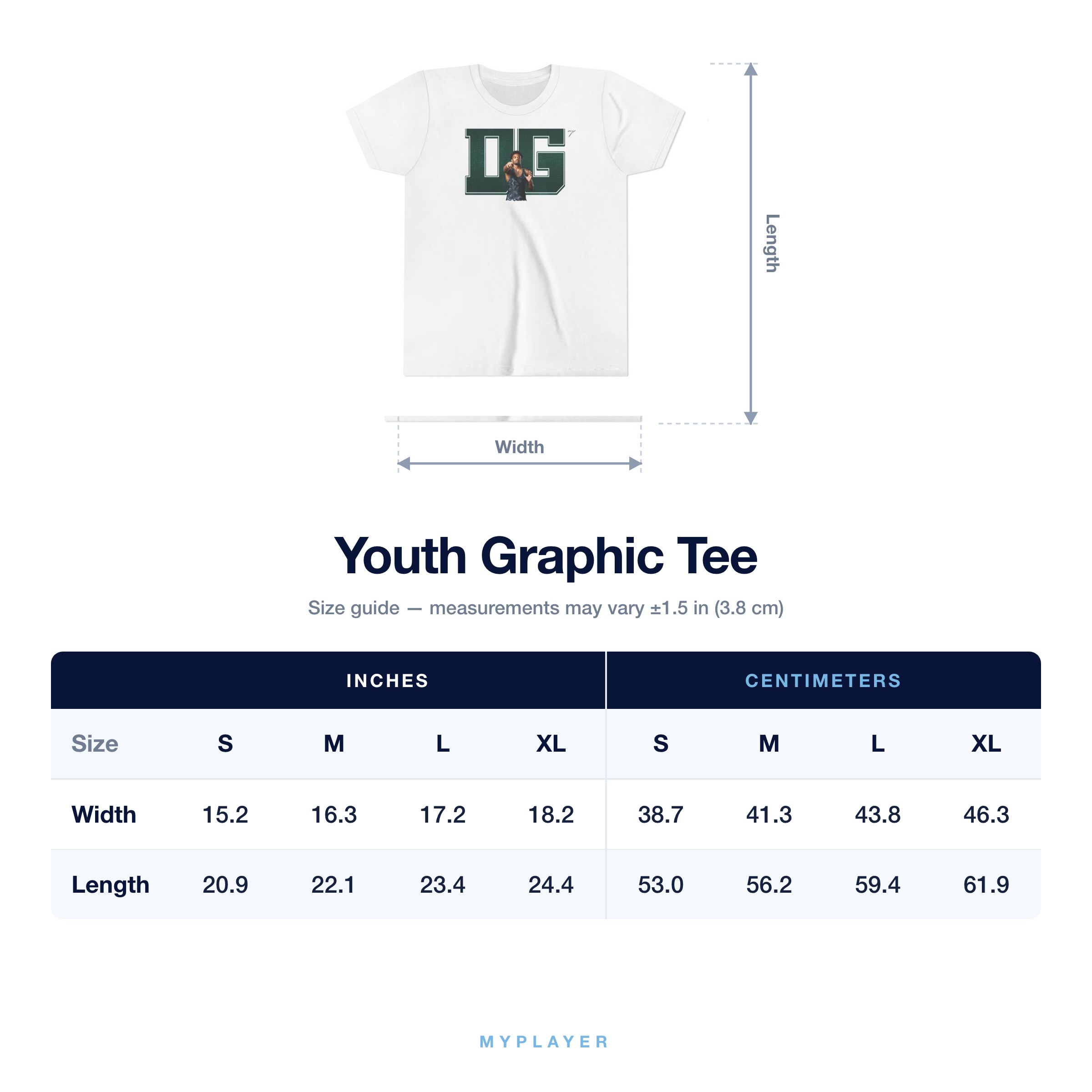 Youth Tee size chart
