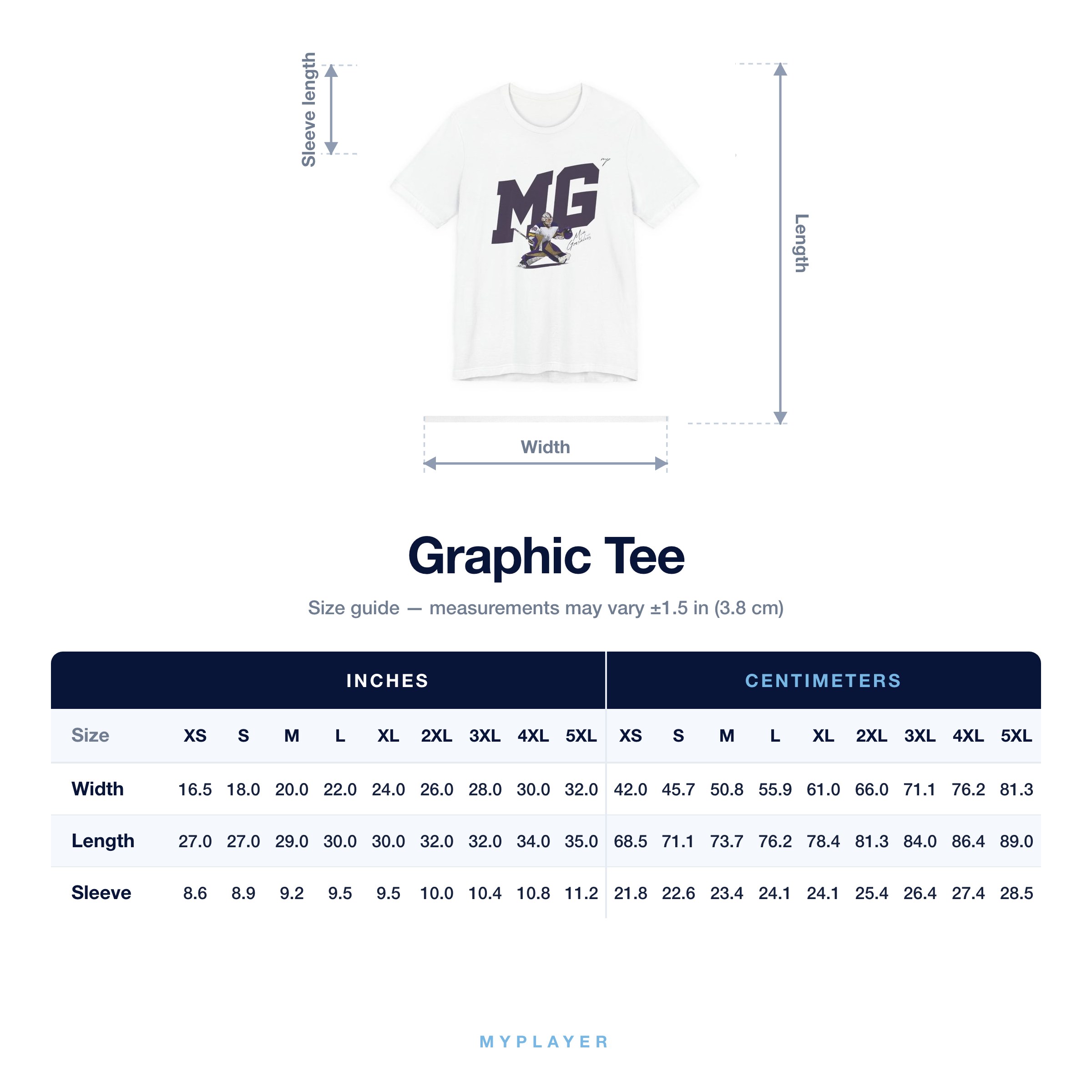 Graphic Tee size chart
