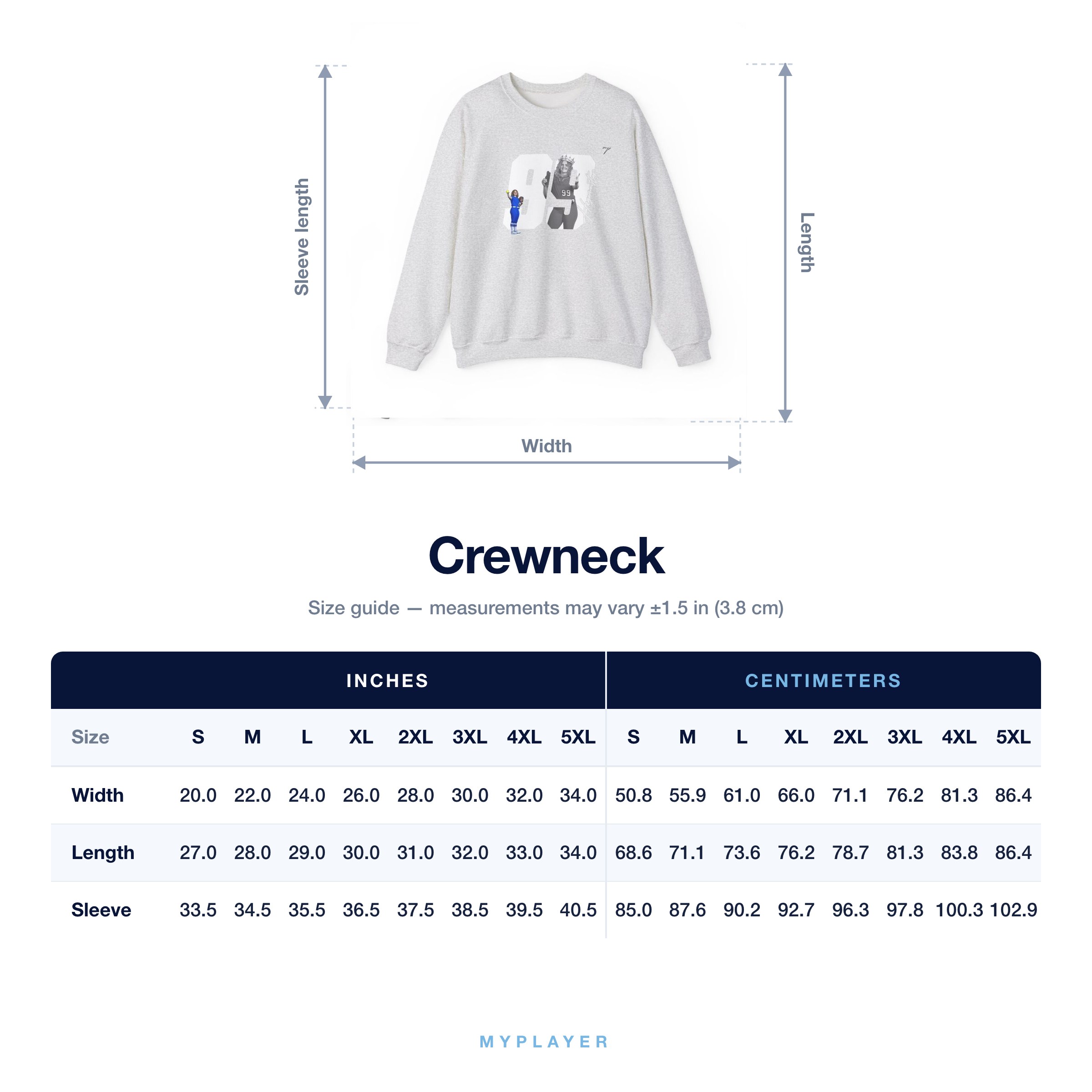 Crewneck size chart