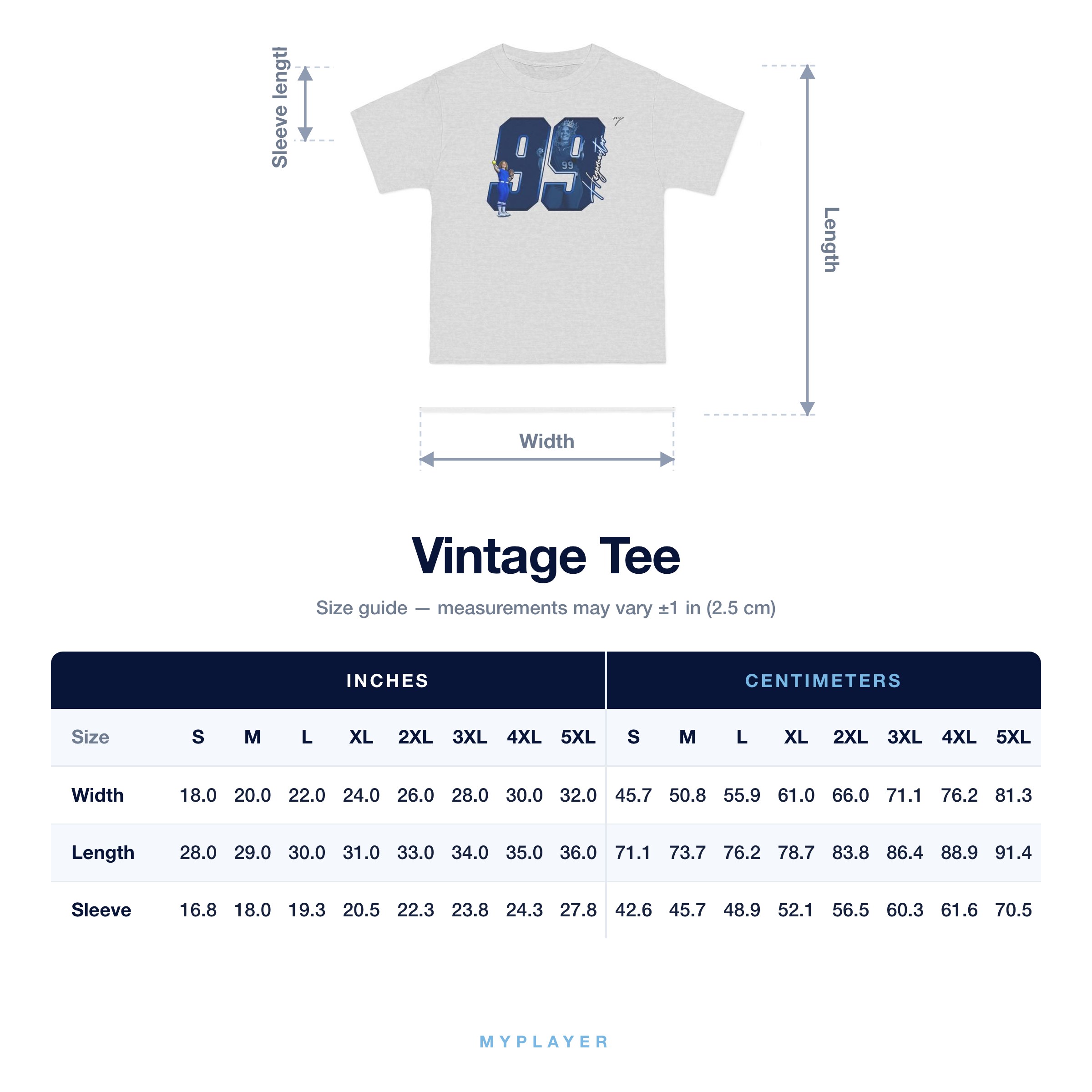 Vintage Tee size chart