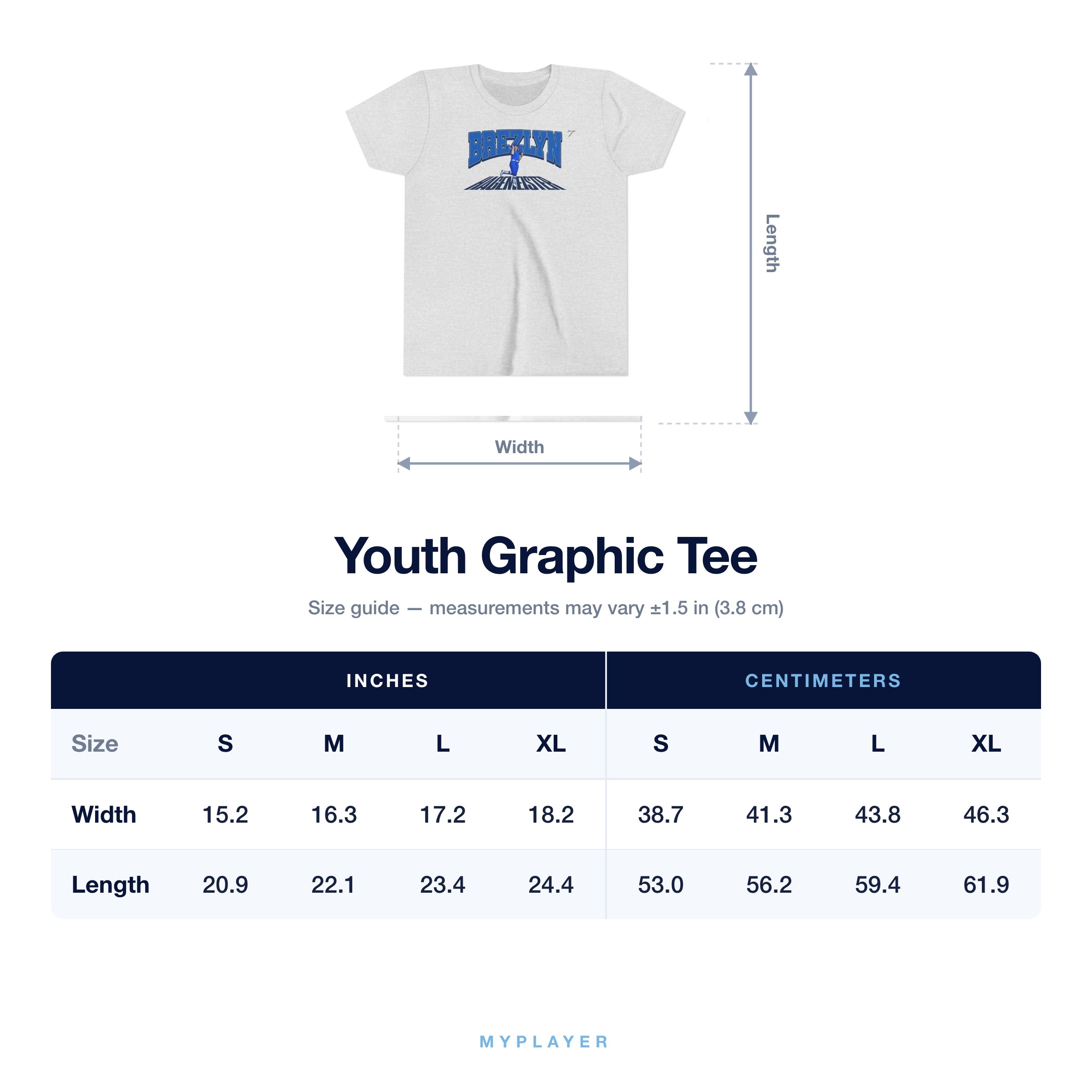 Youth Tee size chart