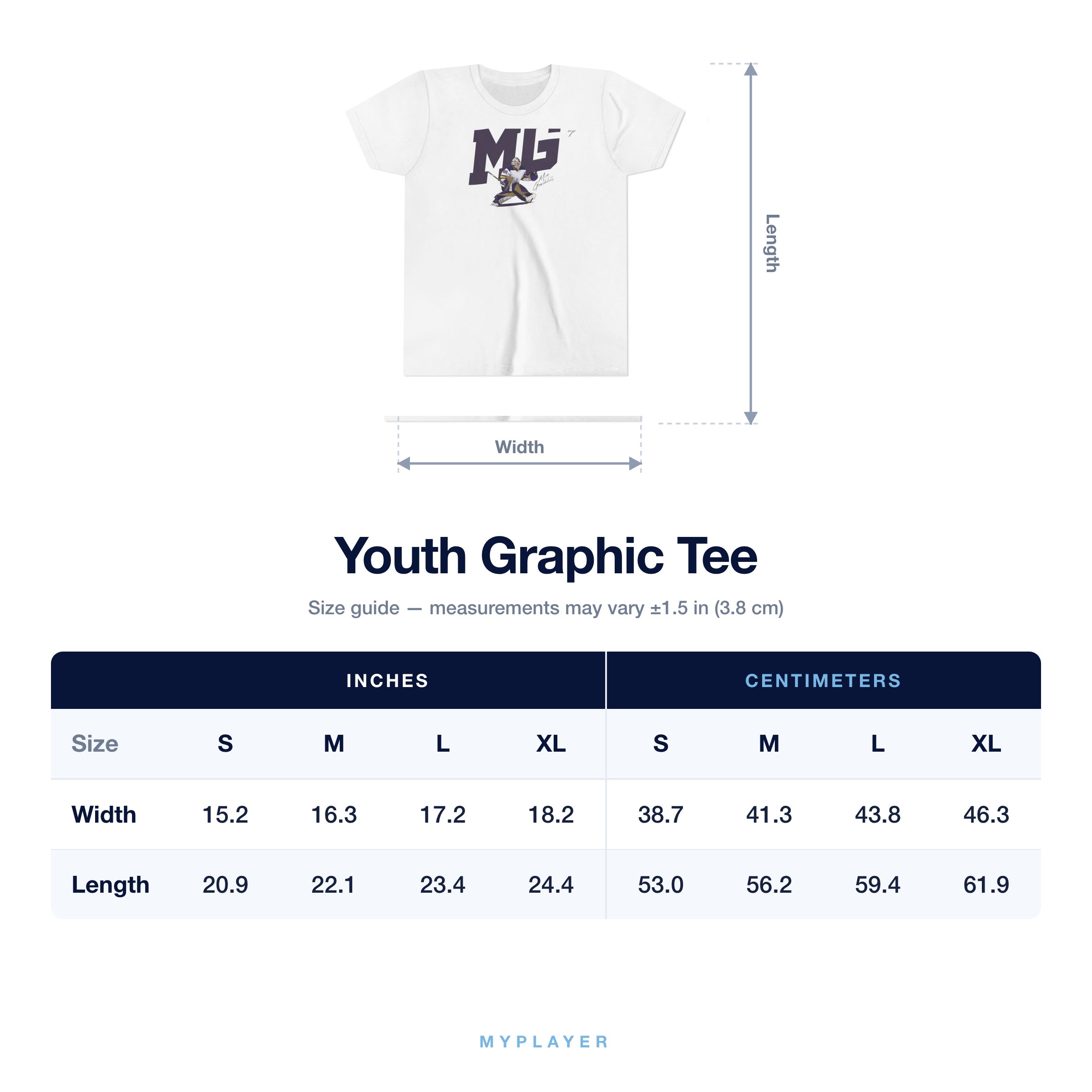 Youth Tee size chart