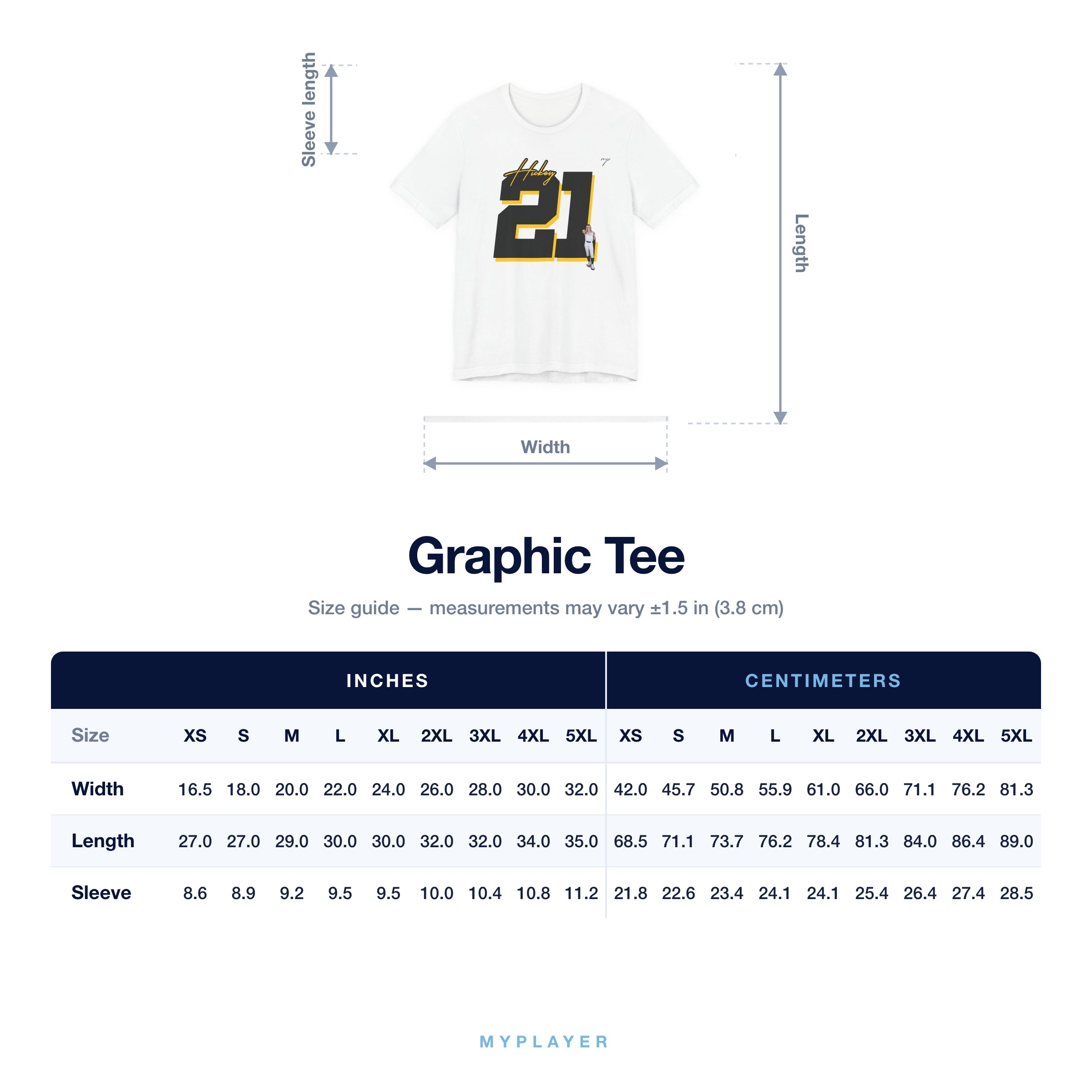Graphic Tee size chart