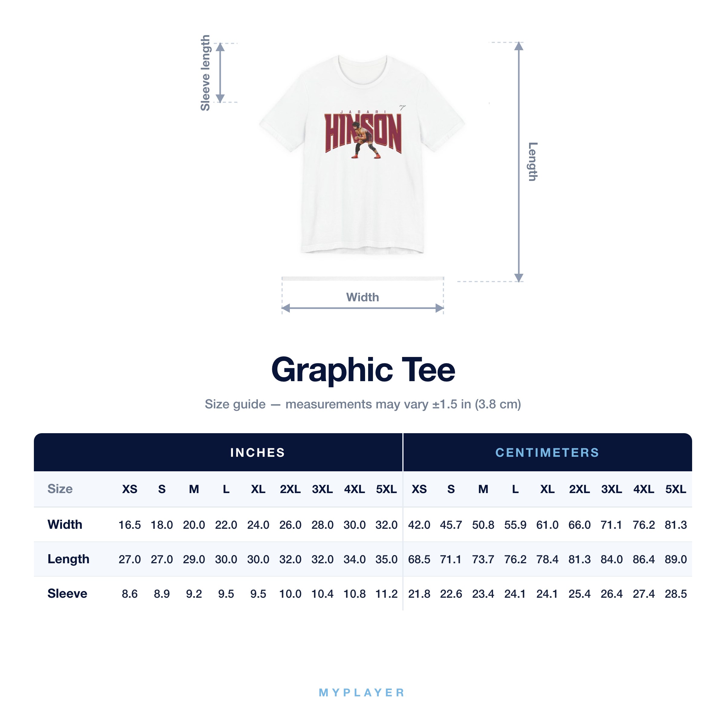 Graphic Tee size chart