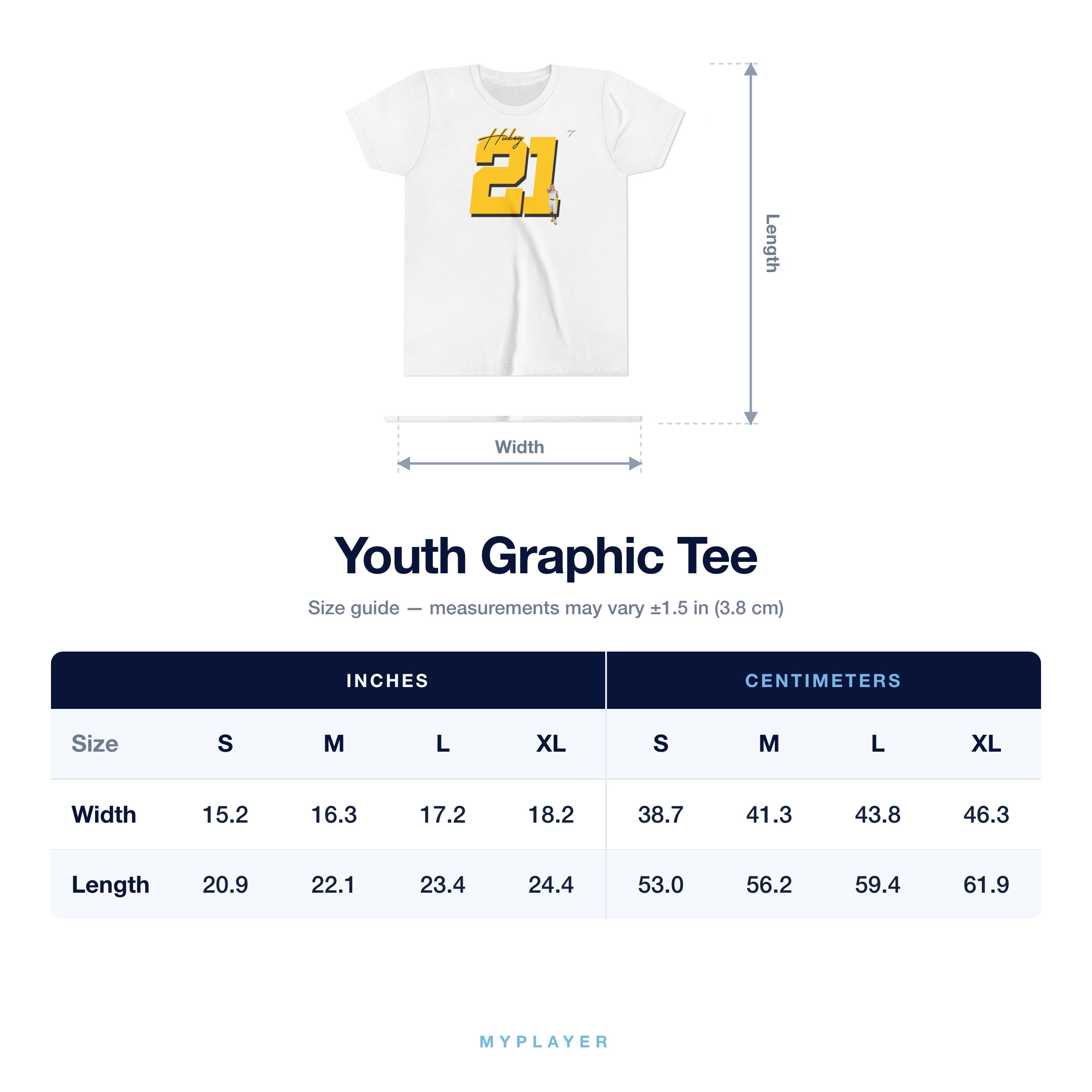 Youth Tee size chart