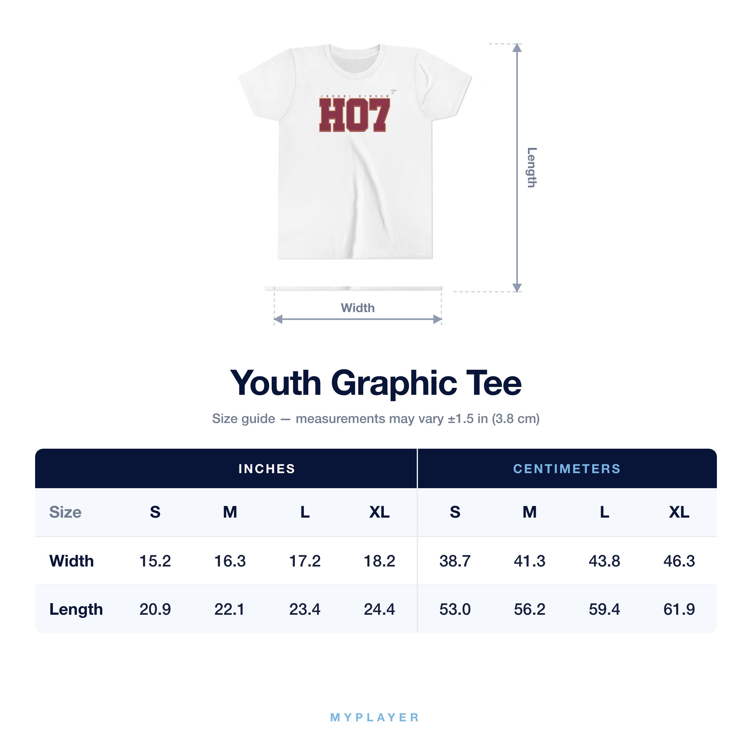 Youth Tee size chart