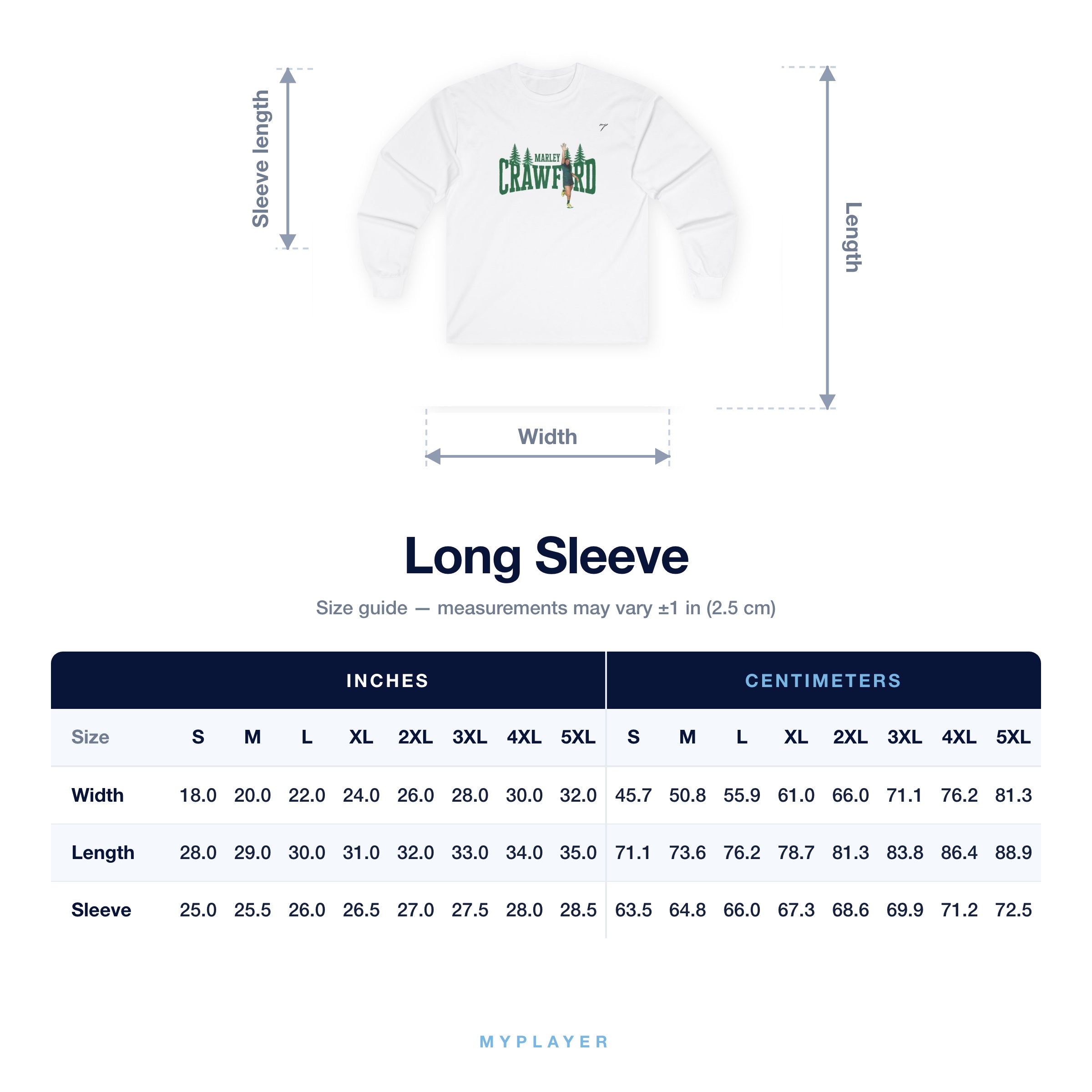 Long Sleeve size chart